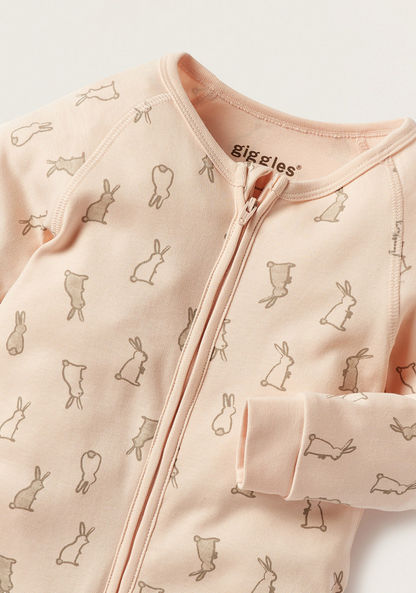 Giggles Bunny Print Sleepsuit with Zip Closure-Sleepsuits-image-2