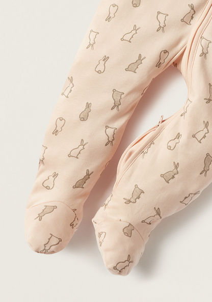 Giggles Bunny Print Sleepsuit with Zip Closure-Sleepsuits-image-3