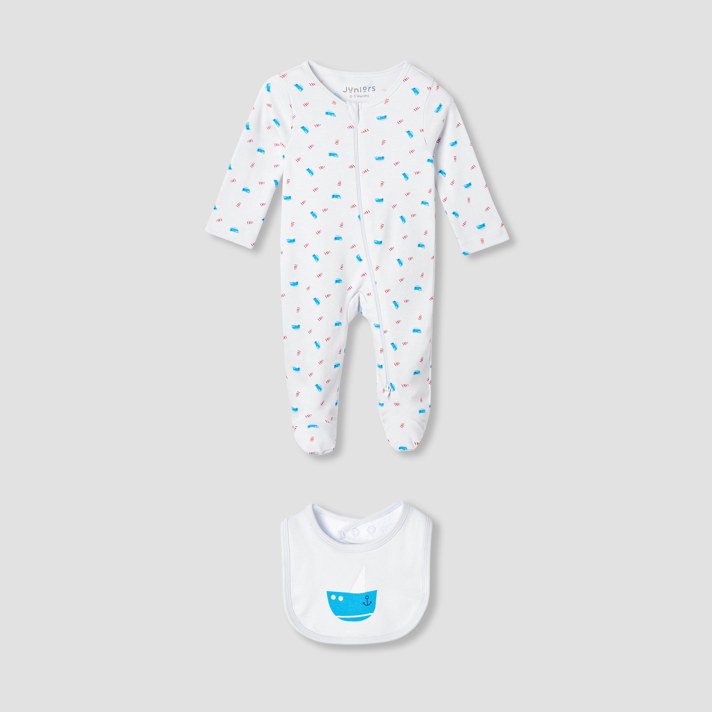Juniors Round Neck Sleepsuit with Bib - Cotton - Long Sleeves-baby-boys-clothing-nightwear-sleepsuits-image-1