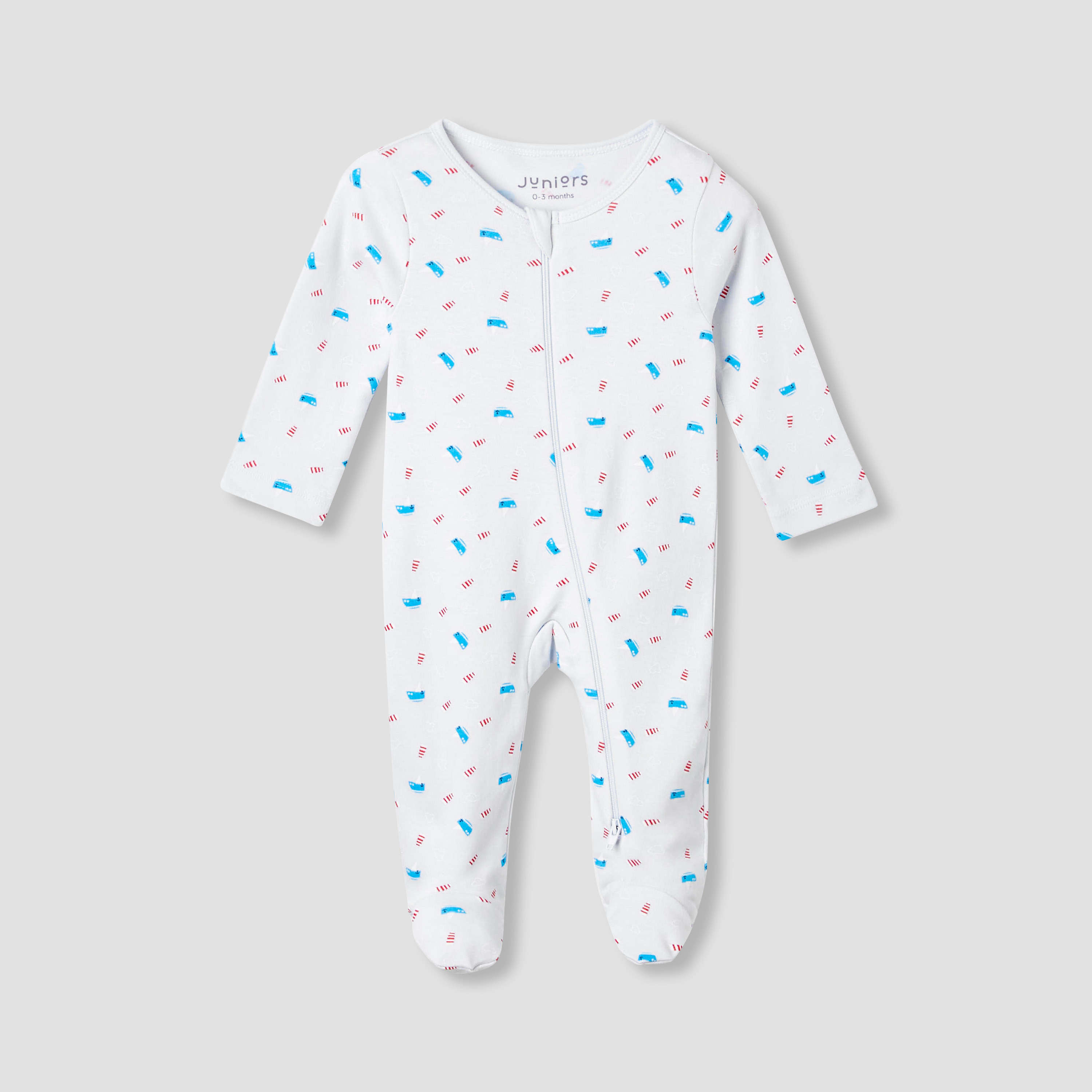 Juniors Round Neck Sleepsuit with Bib - Cotton - Long Sleeves-baby-boys-clothing-nightwear-sleepsuits-image-2
