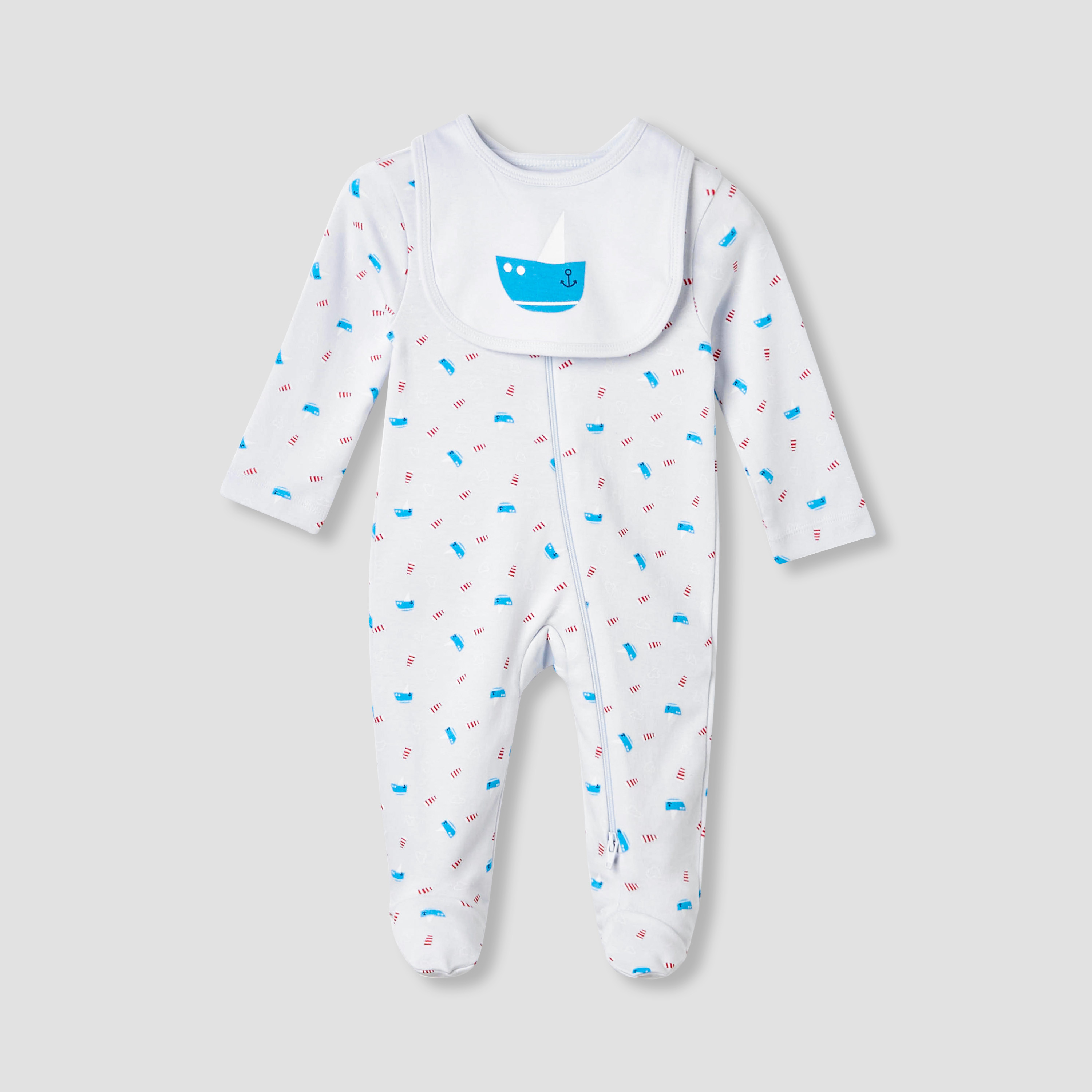 Juniors Round Neck Sleepsuit with Bib - Cotton - Long Sleeves-baby-boys-clothing-nightwear-sleepsuits-image-3