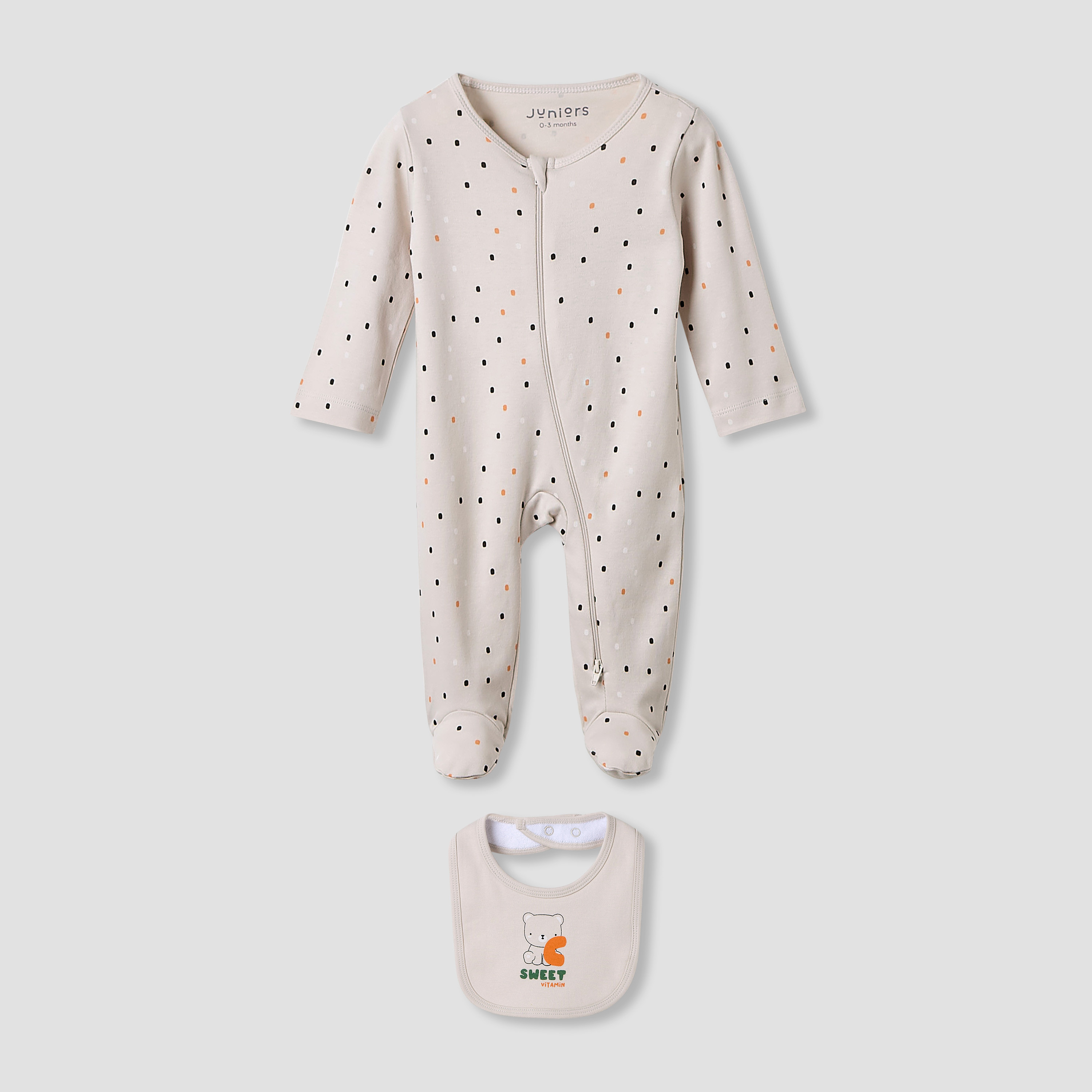 Juniors Crew Neck Sleepsuit with Bib - Cotton - Long Sleeves-baby-boys-clothing-nightwear-sleepsuits-image-1