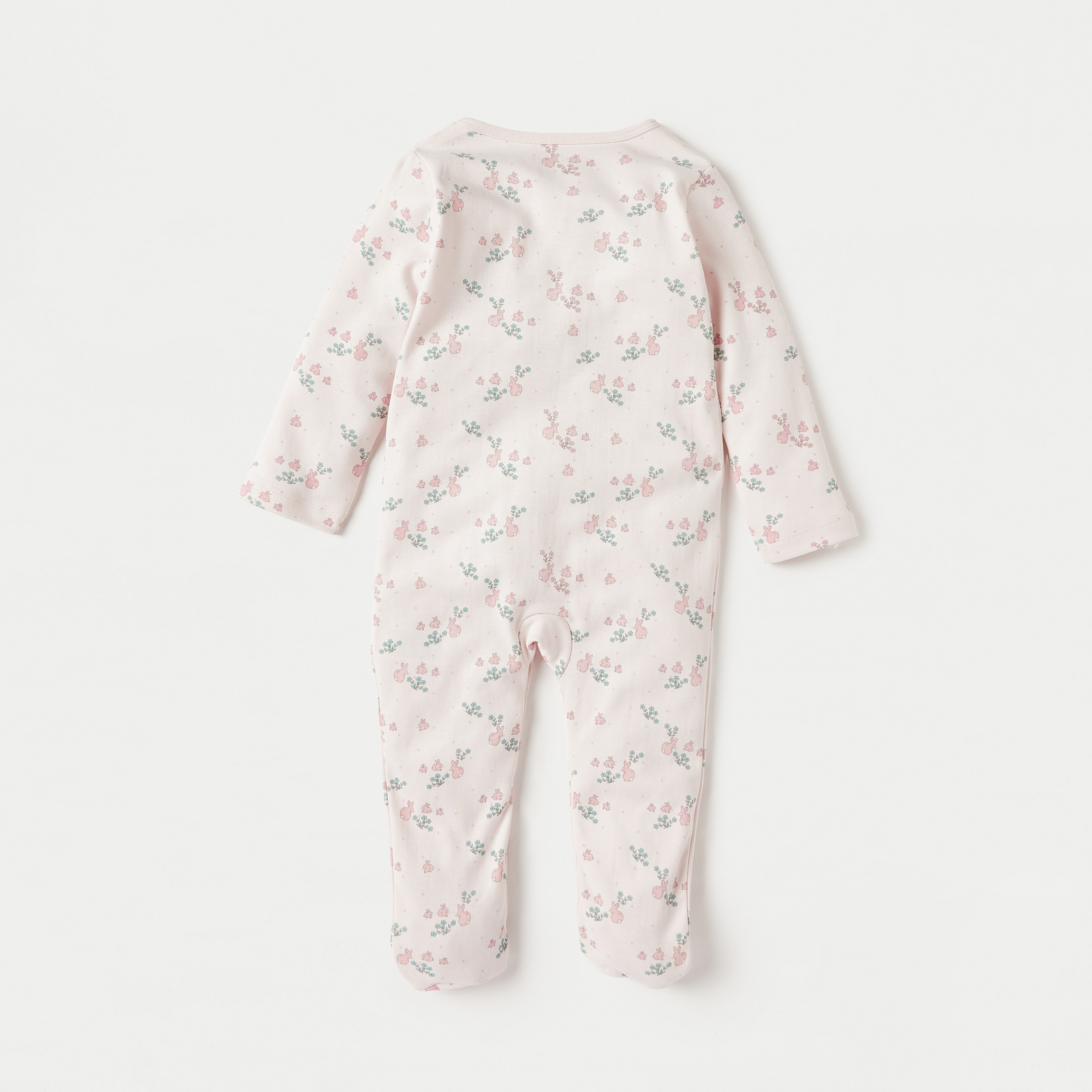 Juniors All-Over Bunny Print Sleepsuit with Button Closure and Long Sleeves-baby-girls-clothing-nightwear-sleepsuits-image-2