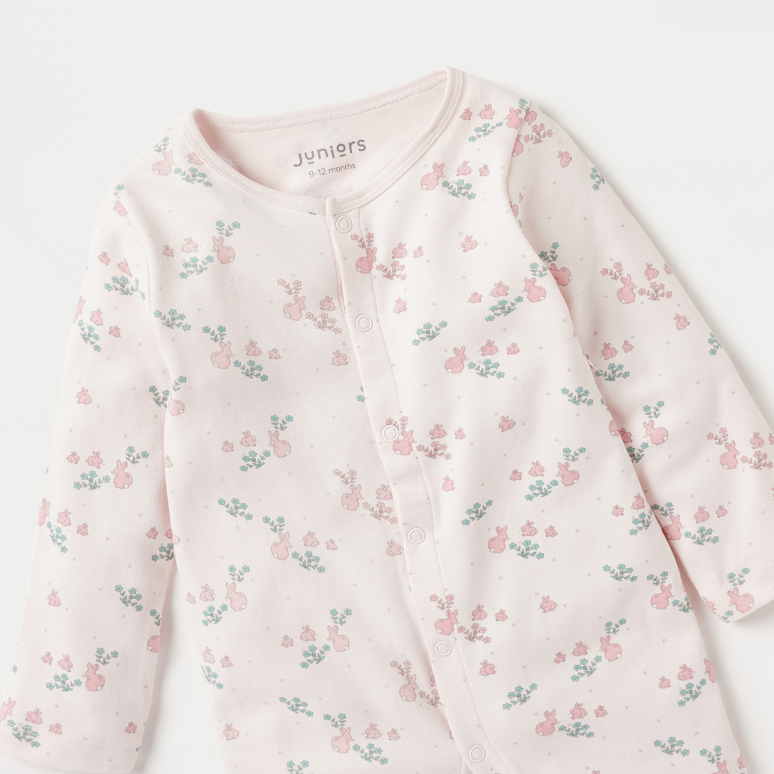 Juniors All-Over Bunny Print Sleepsuit with Button Closure and Long Sleeves-baby-girls-clothing-nightwear-sleepsuits-image-3