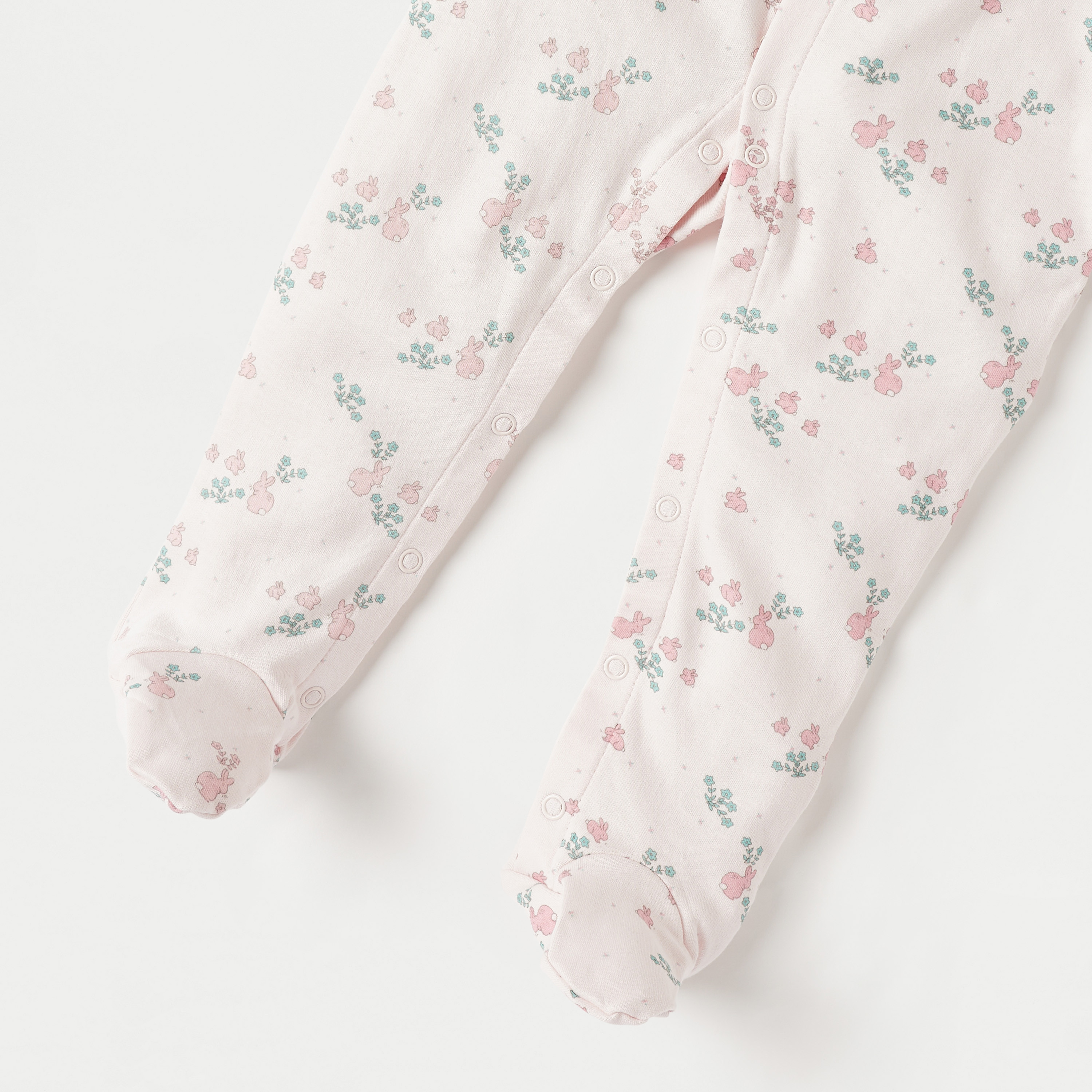 Juniors All-Over Bunny Print Sleepsuit with Button Closure and Long Sleeves-baby-girls-clothing-nightwear-sleepsuits-image-4