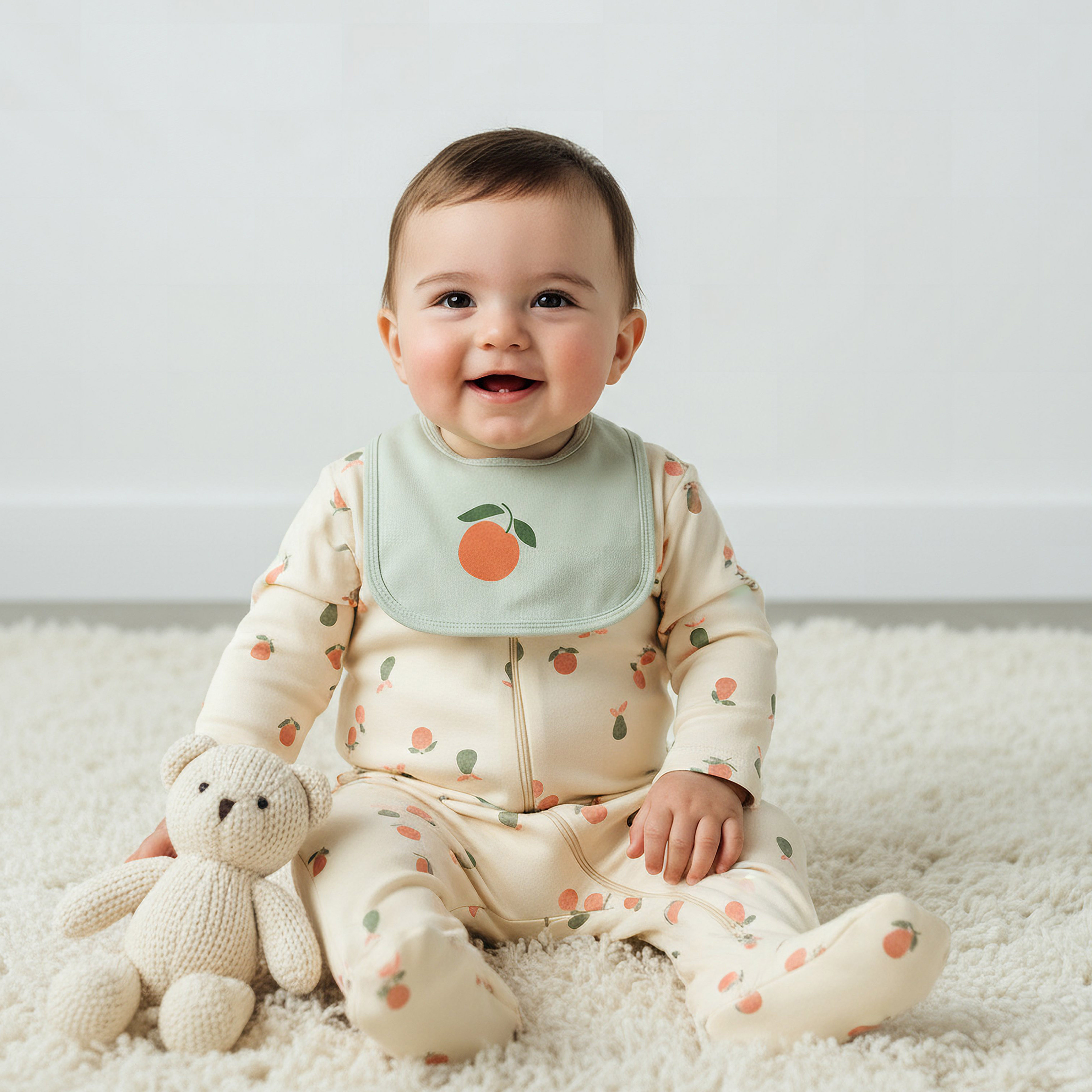 Juniors Crew Neck Sleepsuit with Bib - Cotton - Long Sleeves-baby-girls-clothing-nightwear-sleepsuits-image-1