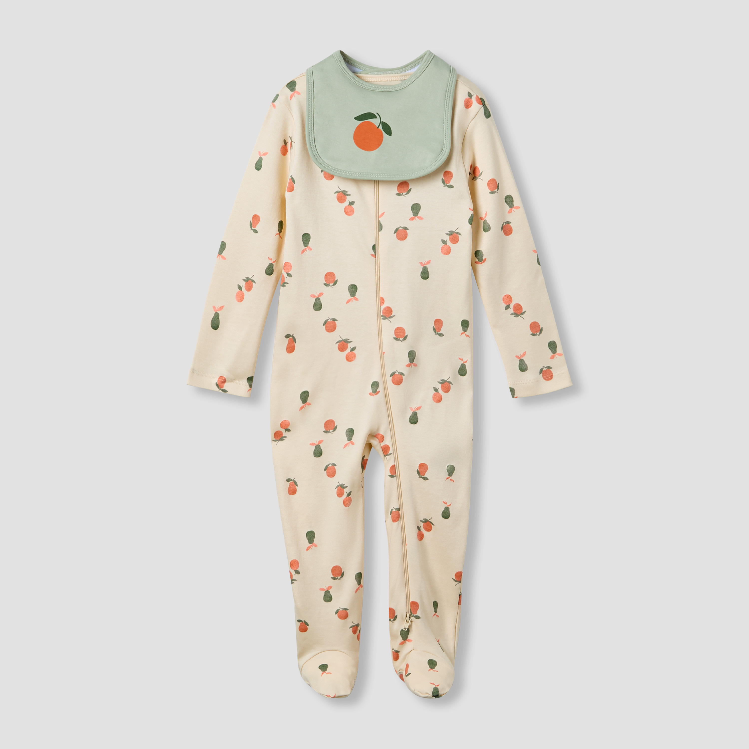 Juniors Crew Neck Sleepsuit with Bib - Cotton - Long Sleeves-baby-girls-clothing-nightwear-sleepsuits-image-2