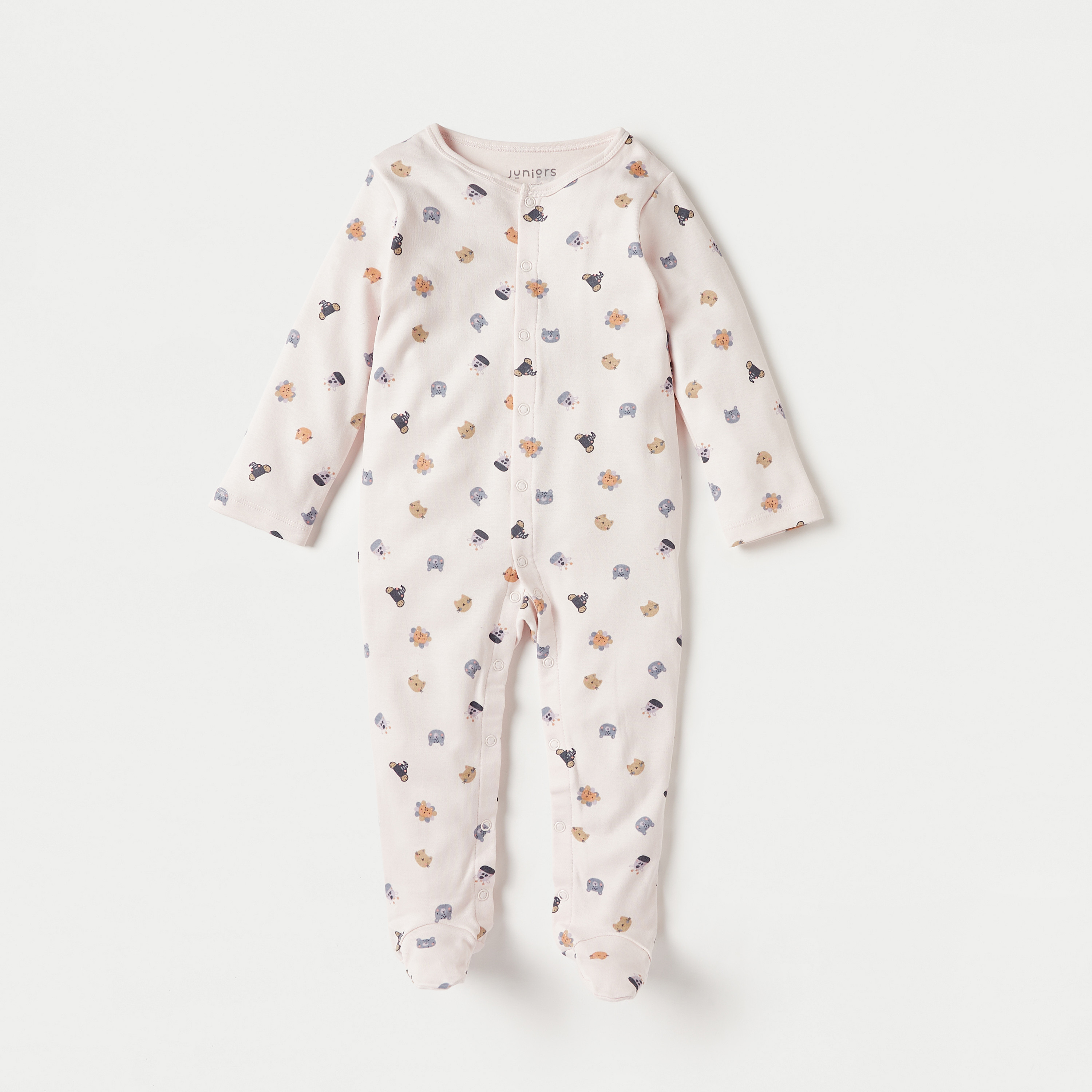 Juniors All-Over Animal Print Sleepsuit with Button Closure and Long Sleeves-baby-girls-clothing-nightwear-sleepsuits-image-1