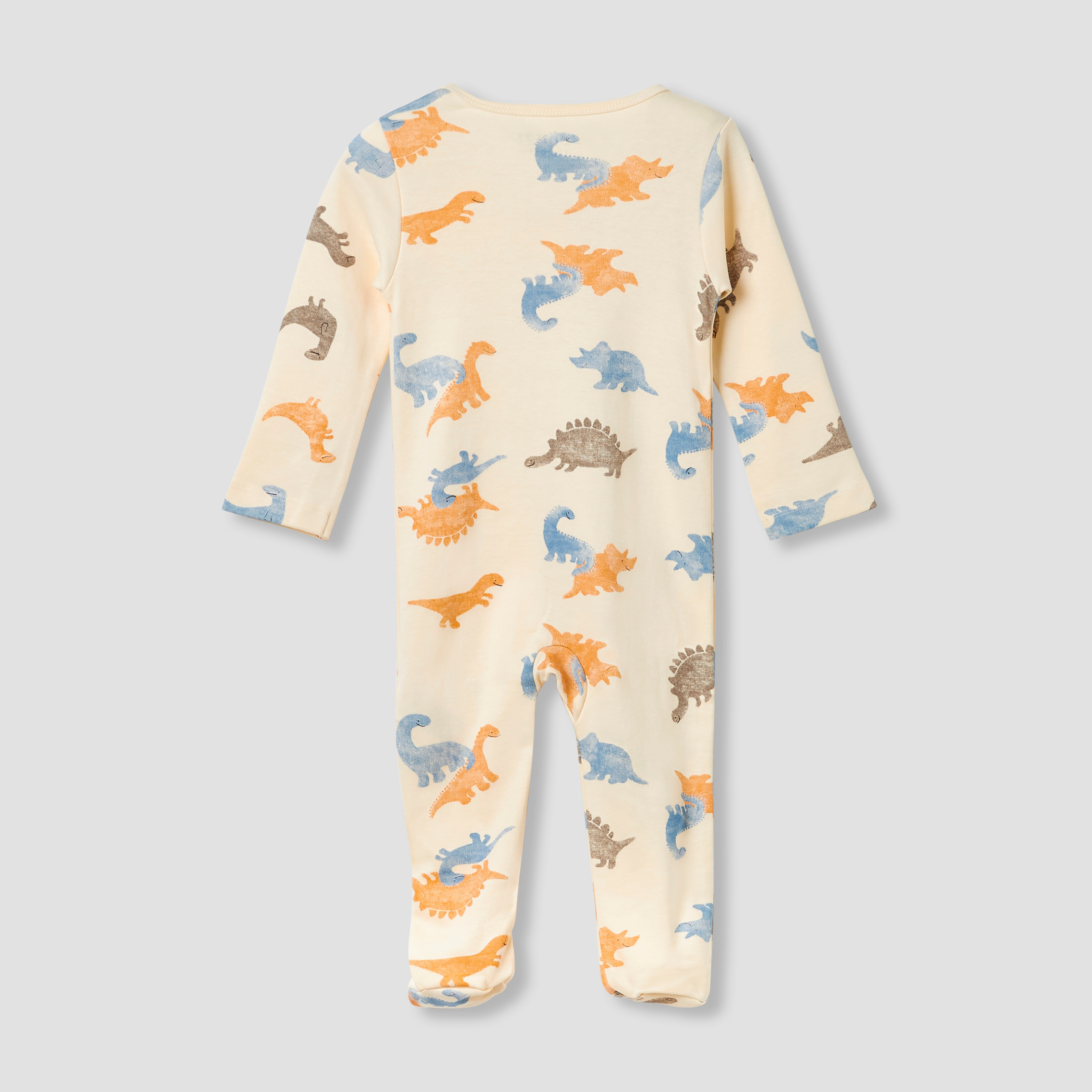Juniors Round Neck Footed Sleepsuit with Dinosaur Print - Cotton - Long Sleeves-baby-boys-clothing-nightwear-sleepsuits-image-3