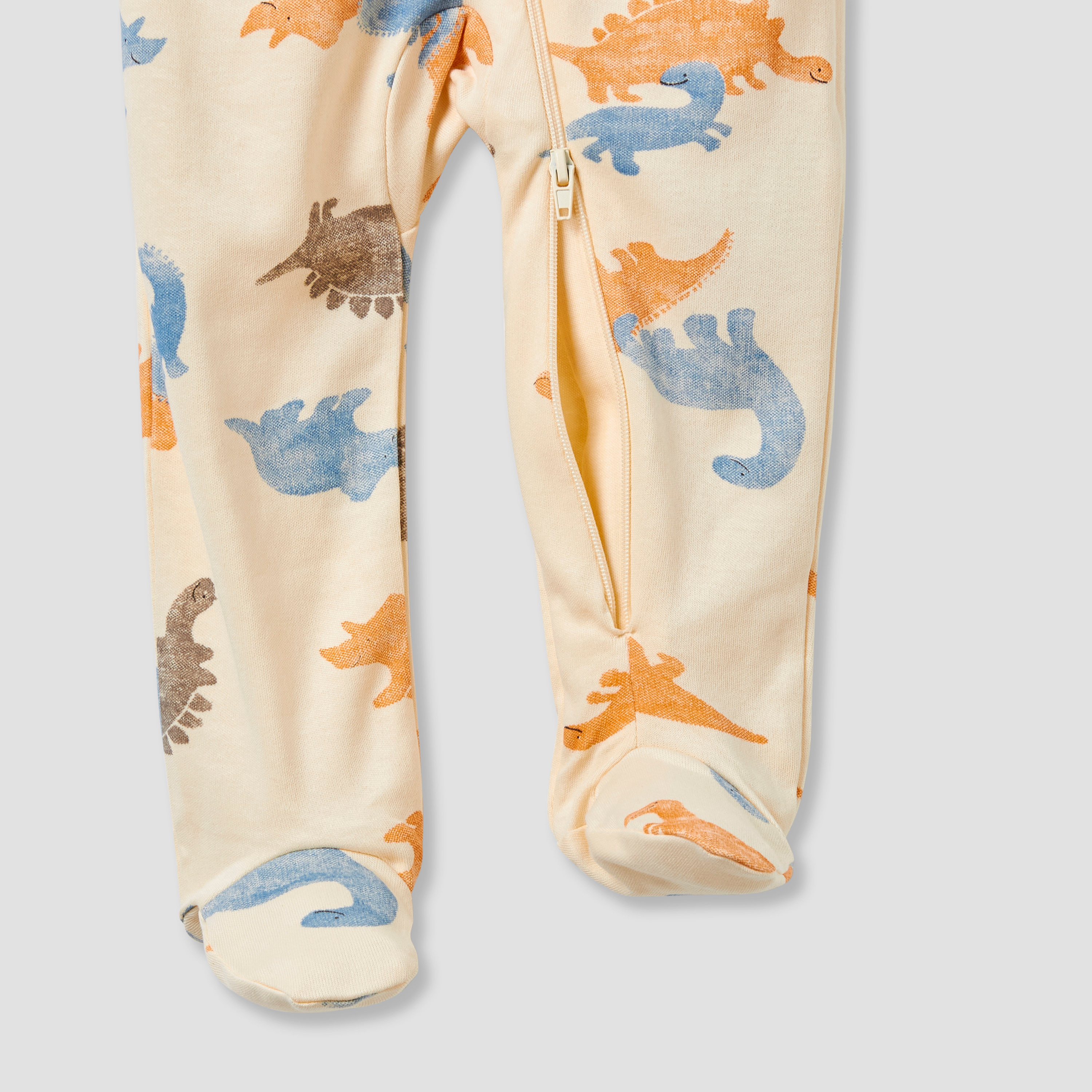 Juniors Round Neck Footed Sleepsuit with Dinosaur Print - Cotton - Long Sleeves-baby-boys-clothing-nightwear-sleepsuits-image-5