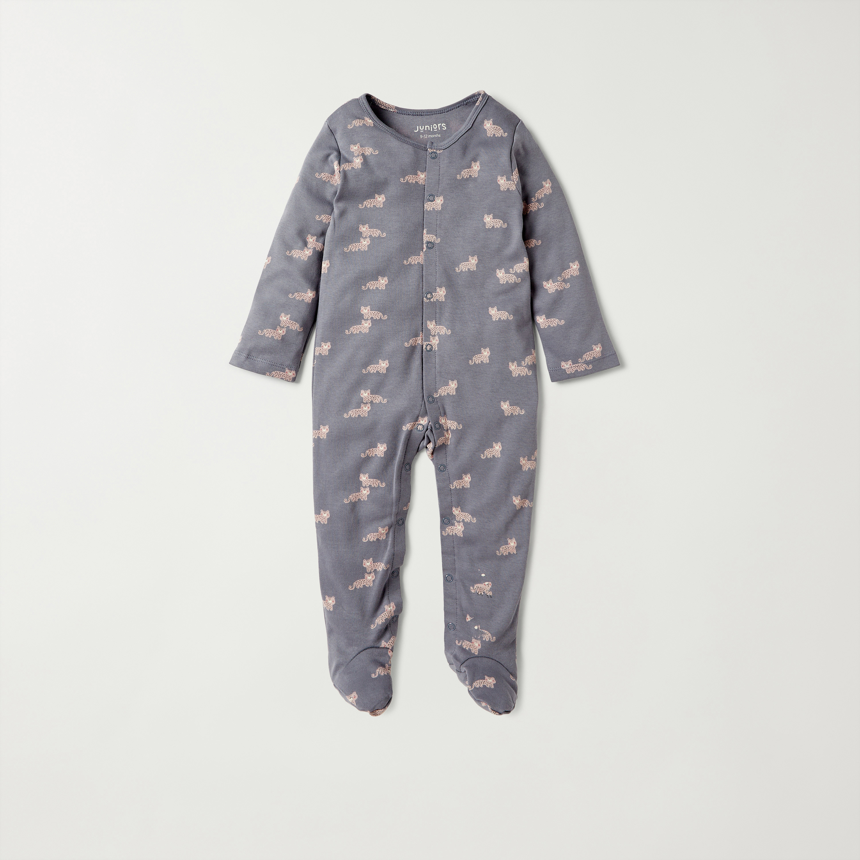 Juniors All-Over Leopard Print Closed Feet Sleepsuit with Long Sleeves-baby-boys-clothing-nightwear-sleepsuits-image-1