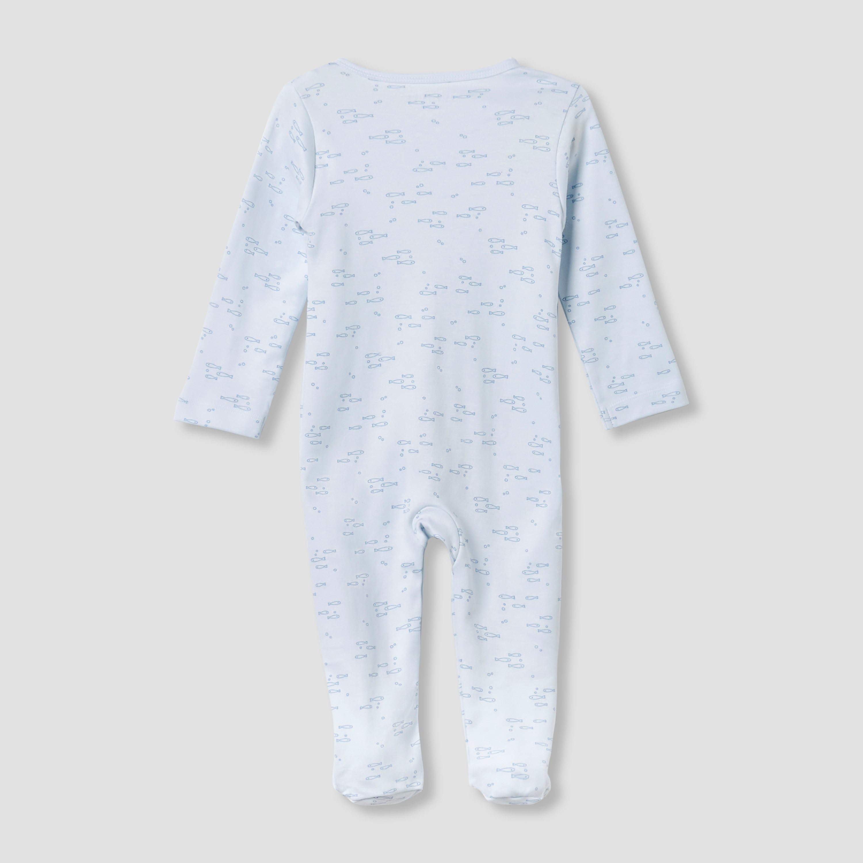 Juniors Round Neck Footed Sleepsuit with Fish Print - Cotton - Long Sleeves-baby-boys-clothing-nightwear-sleepsuits-image-2
