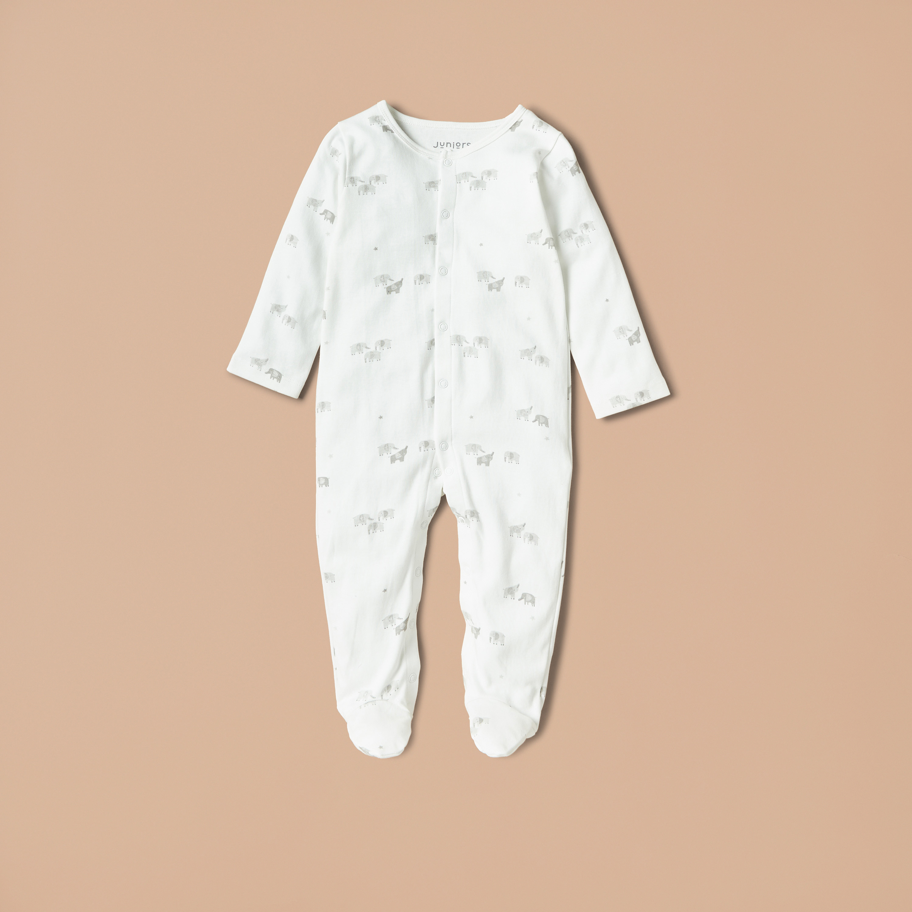 Juniors All-Over Elephant Print Closed Feet Sleepsuit with Long Sleeves-baby-boys-clothing-nightwear-sleepsuits-image-1