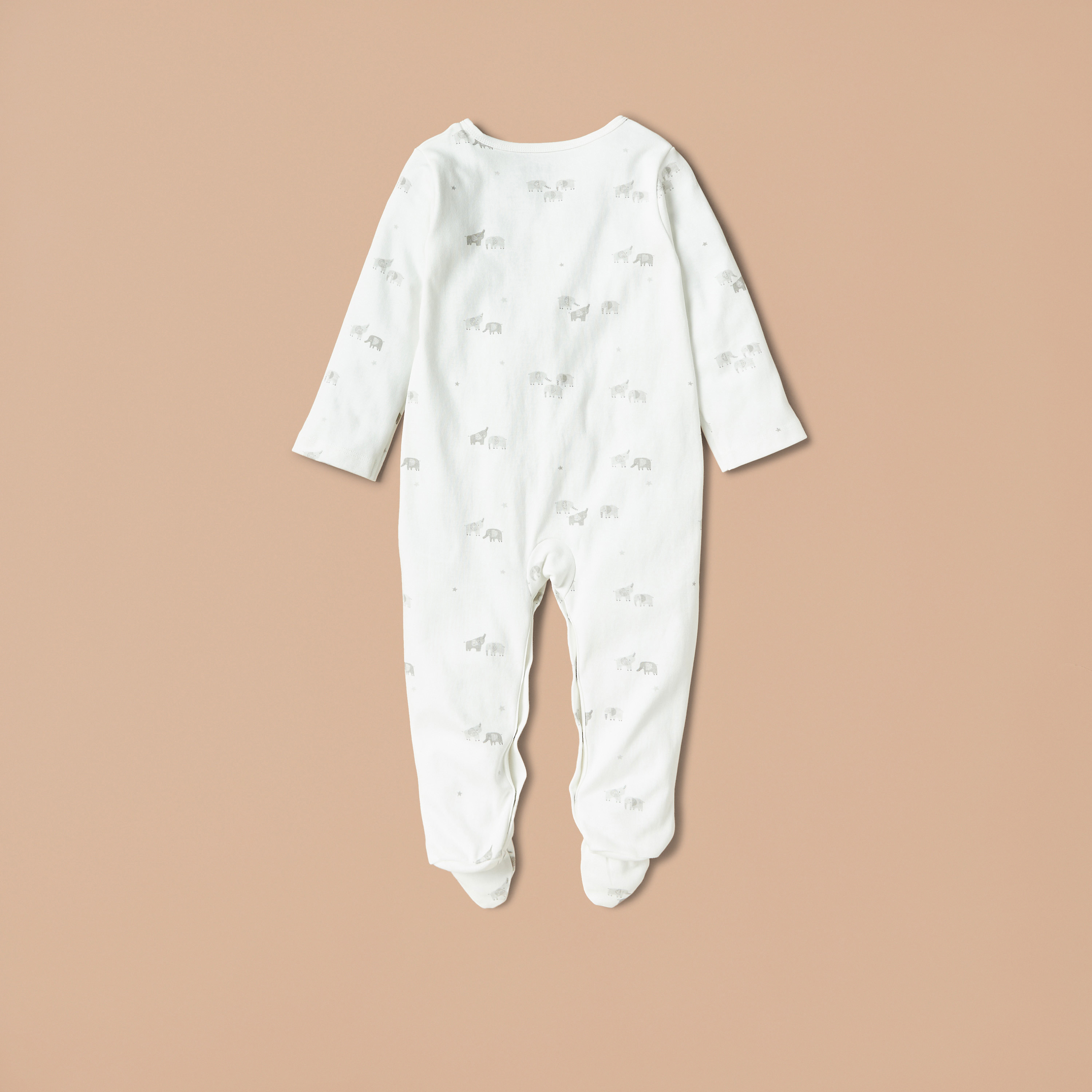 Juniors All-Over Elephant Print Closed Feet Sleepsuit with Long Sleeves-baby-boys-clothing-nightwear-sleepsuits-image-2