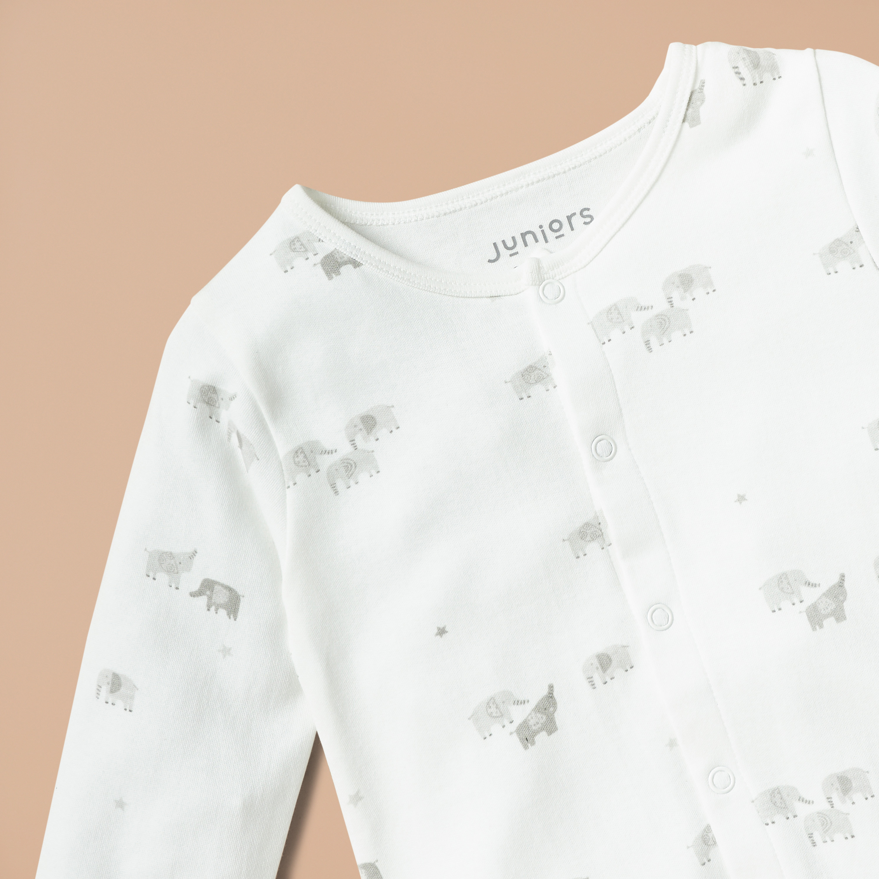 Juniors All-Over Elephant Print Closed Feet Sleepsuit with Long Sleeves-baby-boys-clothing-nightwear-sleepsuits-image-3