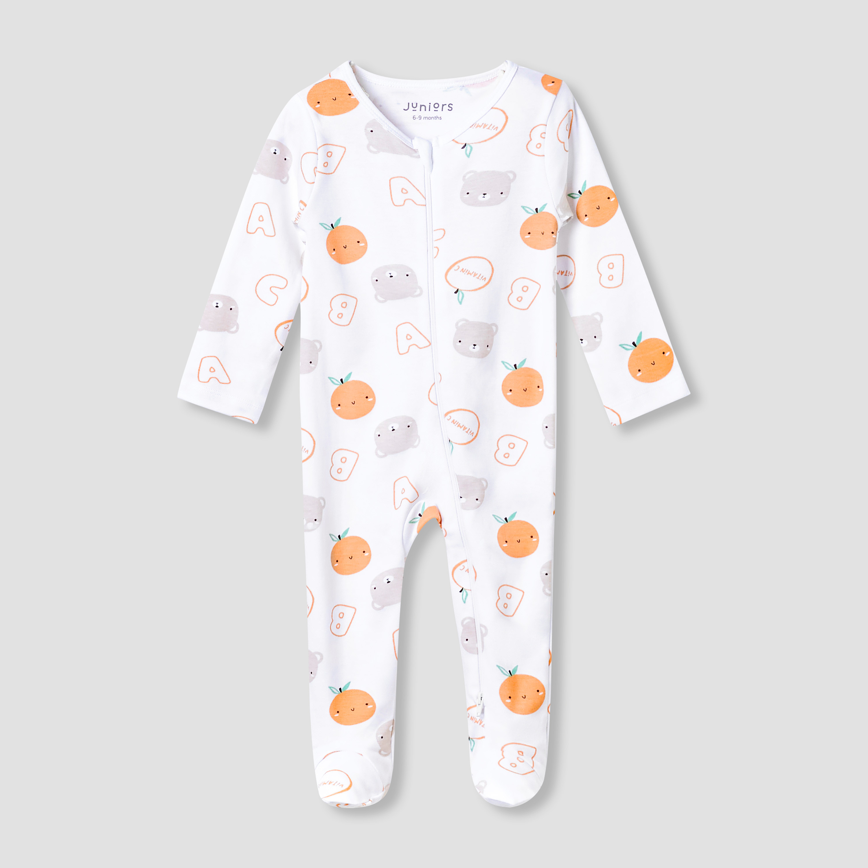 Juniors Round Neck Footed Sleepsuit with Fun Print - Cotton - Long Sleeves-baby-boys-clothing-nightwear-sleepsuits-image-1