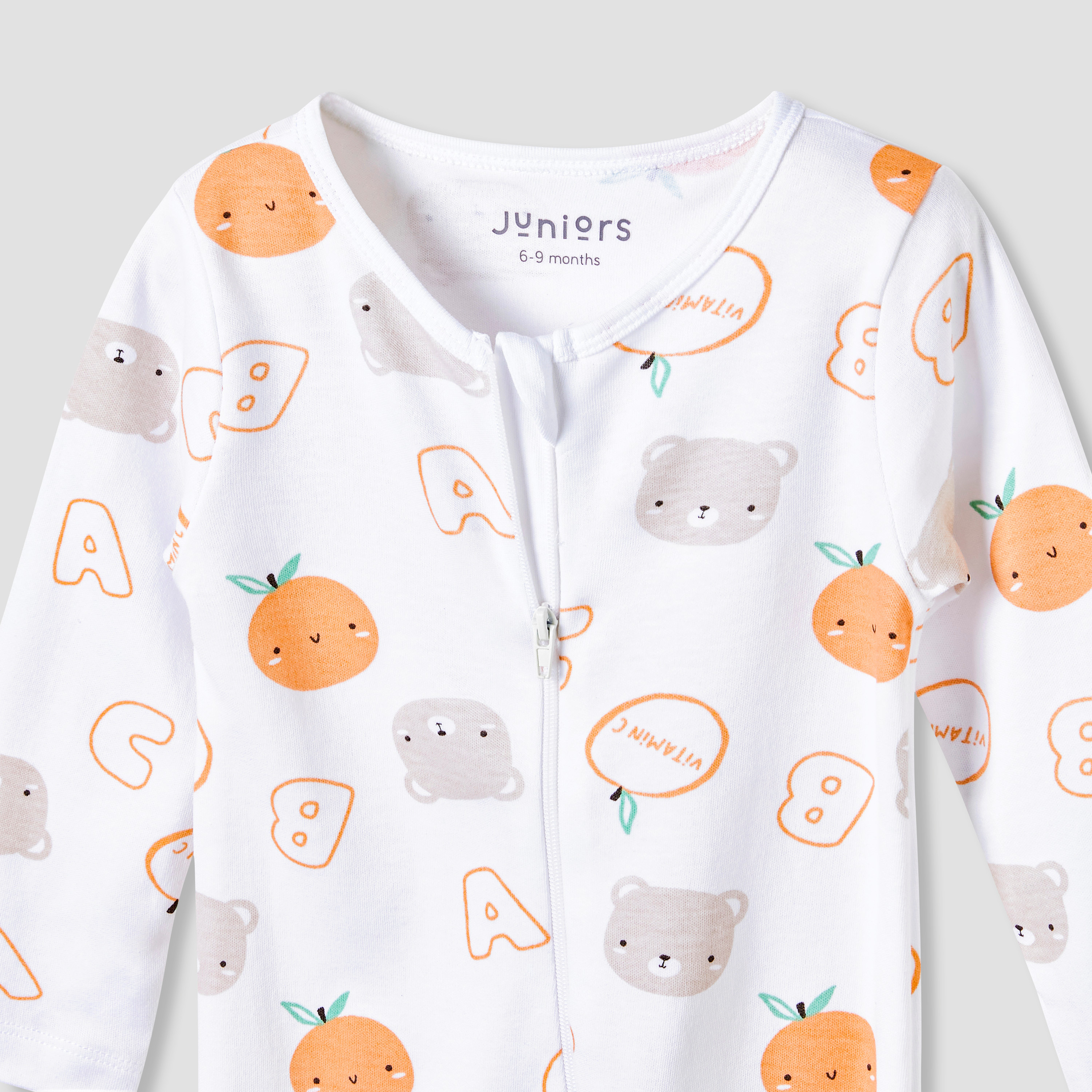 Juniors Round Neck Footed Sleepsuit with Fun Print - Cotton - Long Sleeves-baby-boys-clothing-nightwear-sleepsuits-image-3