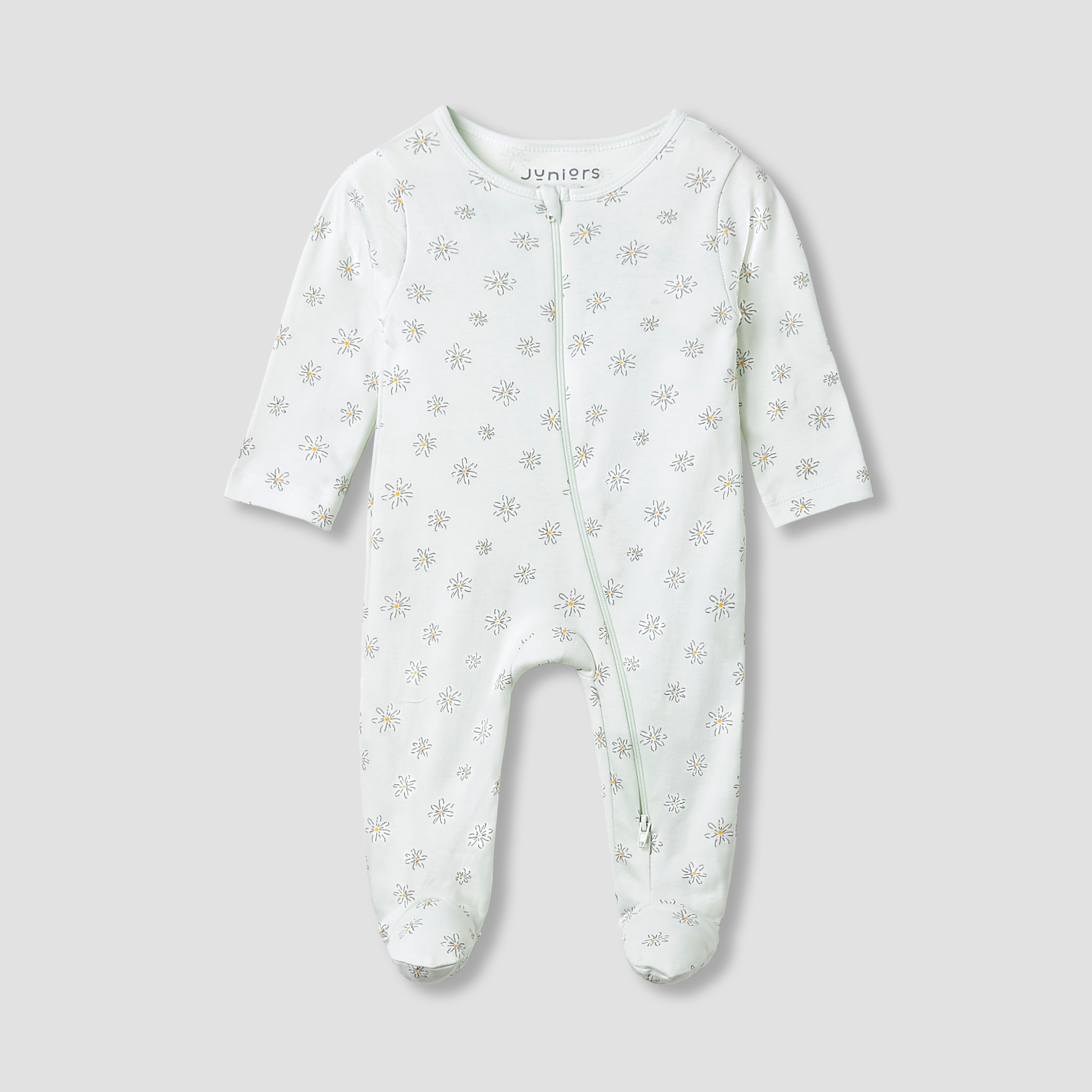 Juniors Round Neck Footed Sleepsuit with Floral Print - Cotton - Long Sleeves-baby-girls-clothing-nightwear-sleepsuits-image-1