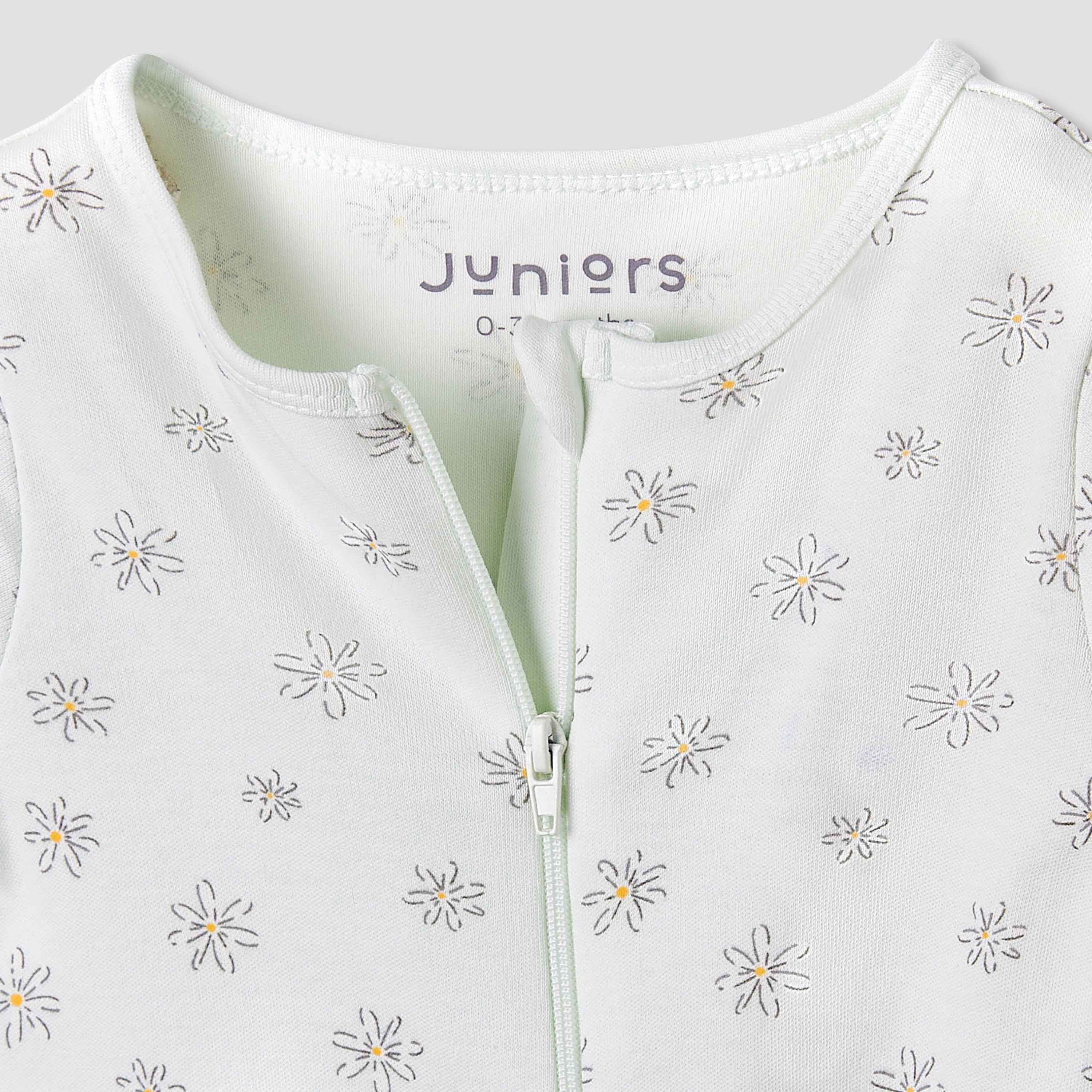 Juniors Round Neck Footed Sleepsuit with Floral Print - Cotton - Long Sleeves-baby-girls-clothing-nightwear-sleepsuits-image-3