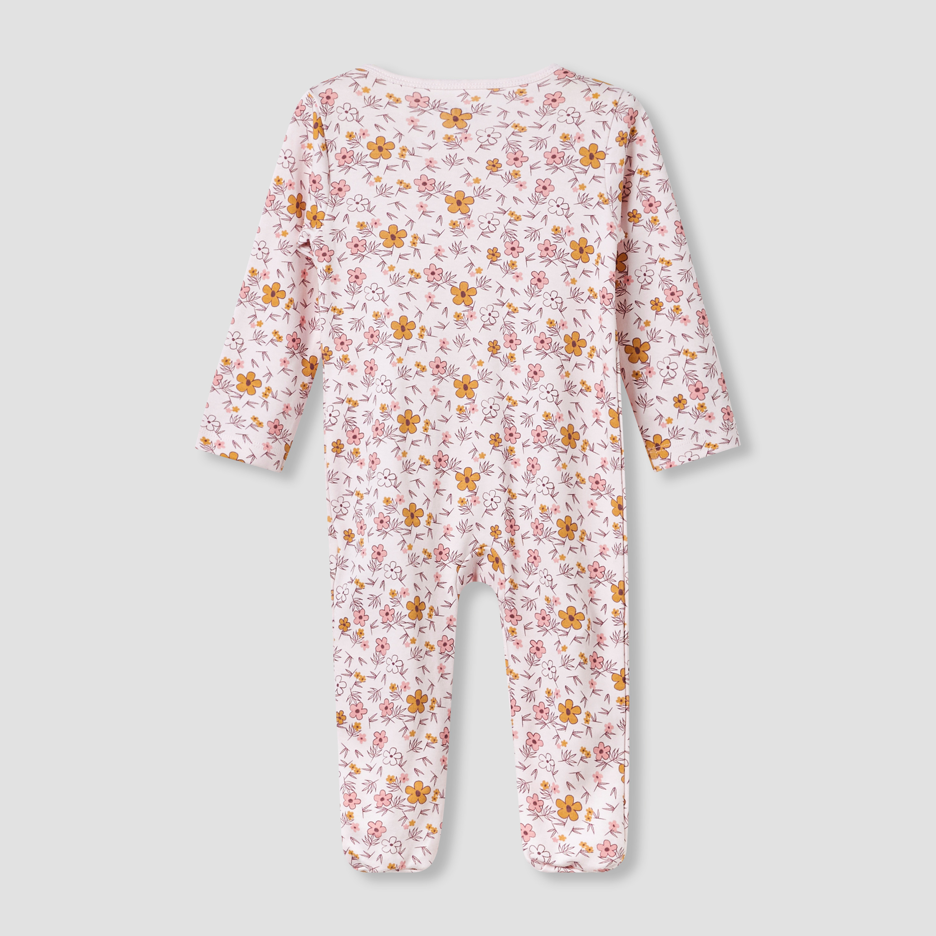 Juniors Round Neck Footed Sleepsuit with Floral Print - Cotton - Long Sleeves-baby-girls-clothing-nightwear-sleepsuits-image-2