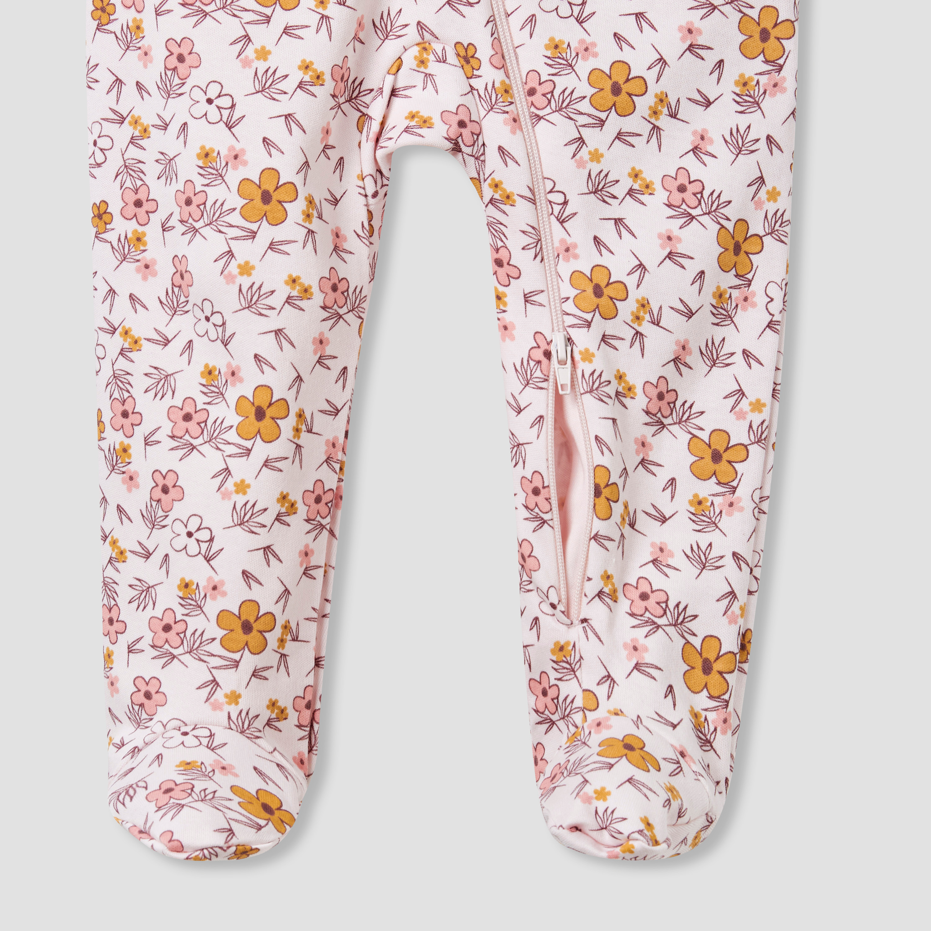 Juniors Round Neck Footed Sleepsuit with Floral Print - Cotton - Long Sleeves-baby-girls-clothing-nightwear-sleepsuits-image-4