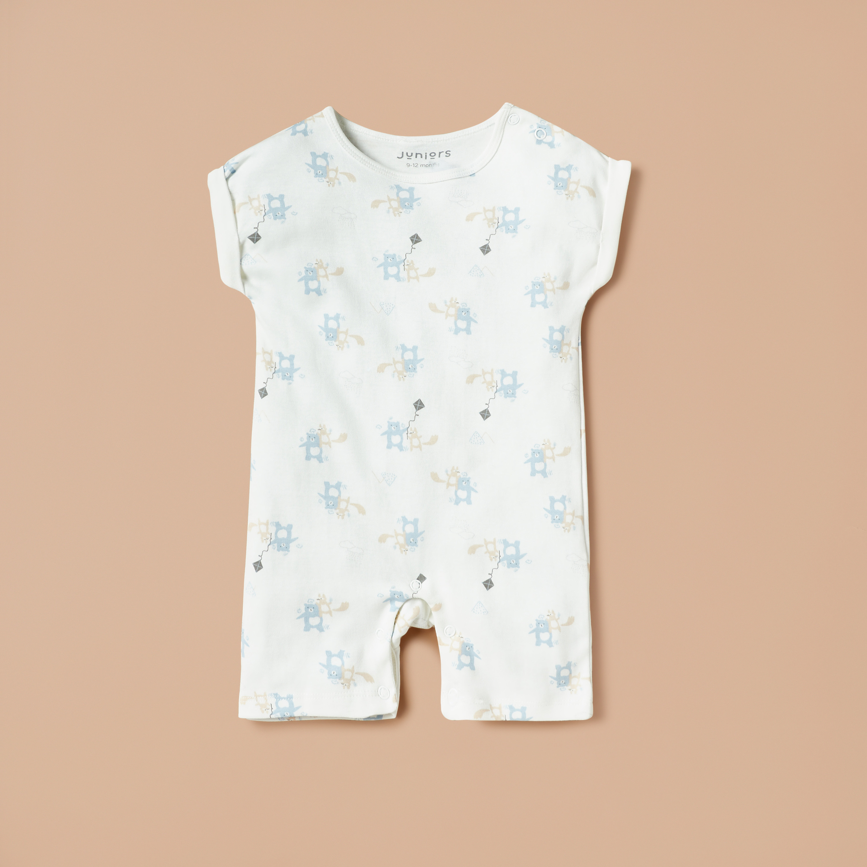 Juniors All-Over Bear Print Romper with Cap Sleeves-baby-boys-clothing-winterwear-rompers-image-1