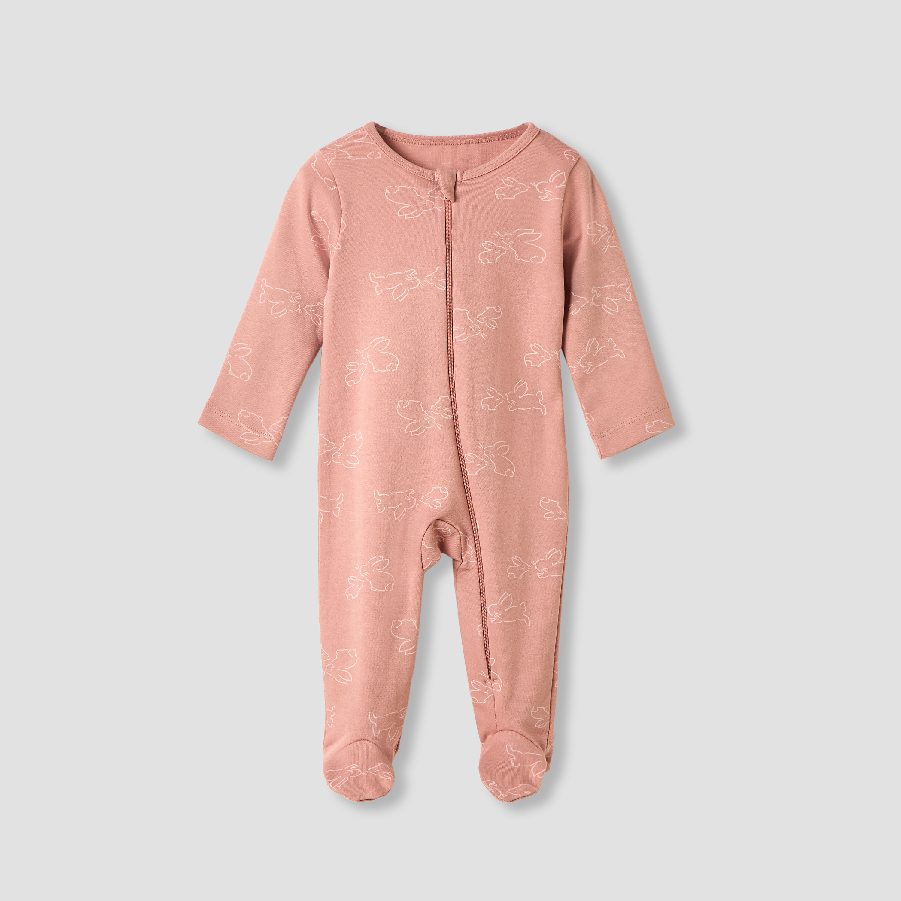 Juniors Bunny Print Sleepsuit with Long Sleeves - Set of 5-baby-girls-clothing-nightwear-sleepsuits-image-2