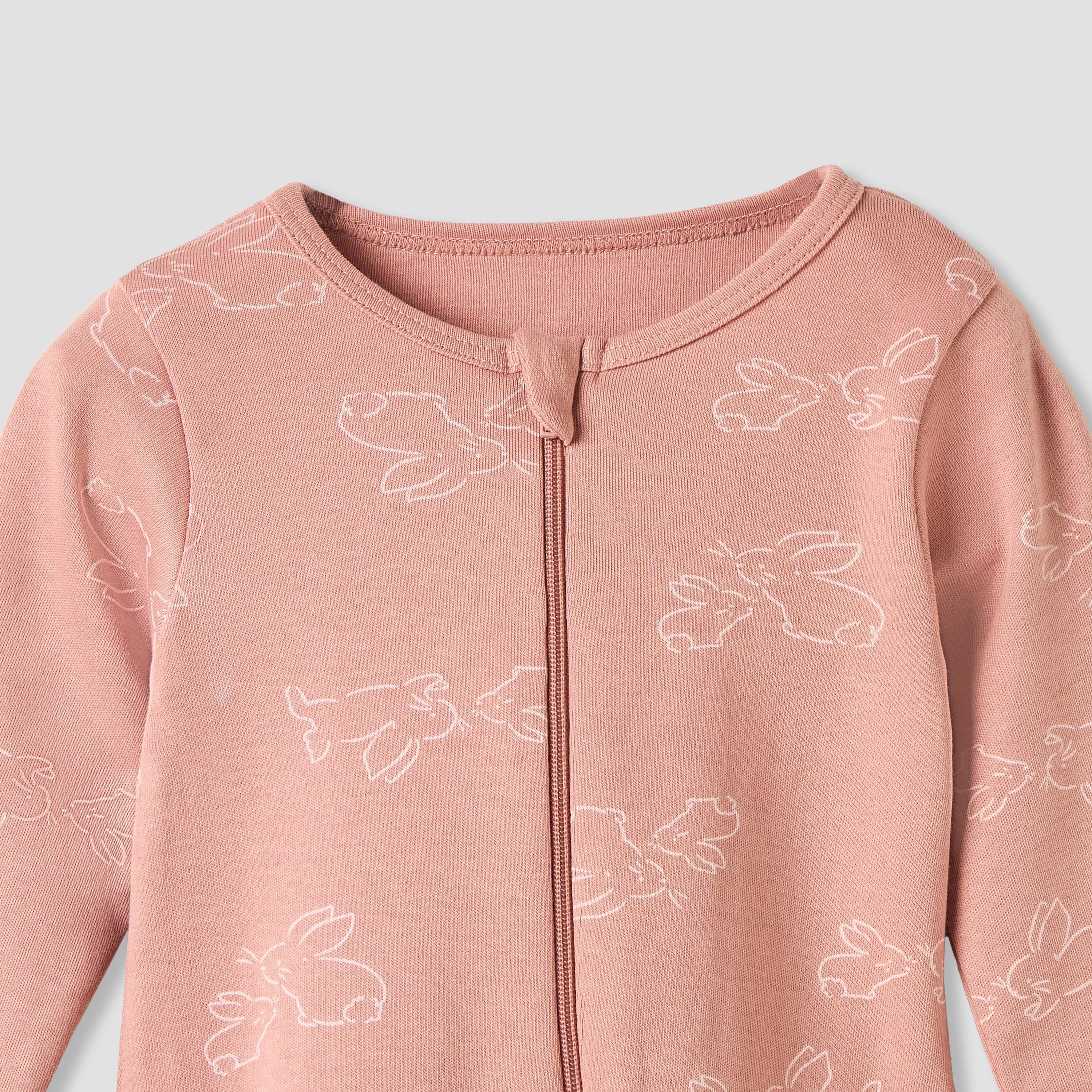Juniors Bunny Print Sleepsuit with Long Sleeves - Set of 5-baby-girls-clothing-nightwear-sleepsuits-image-7