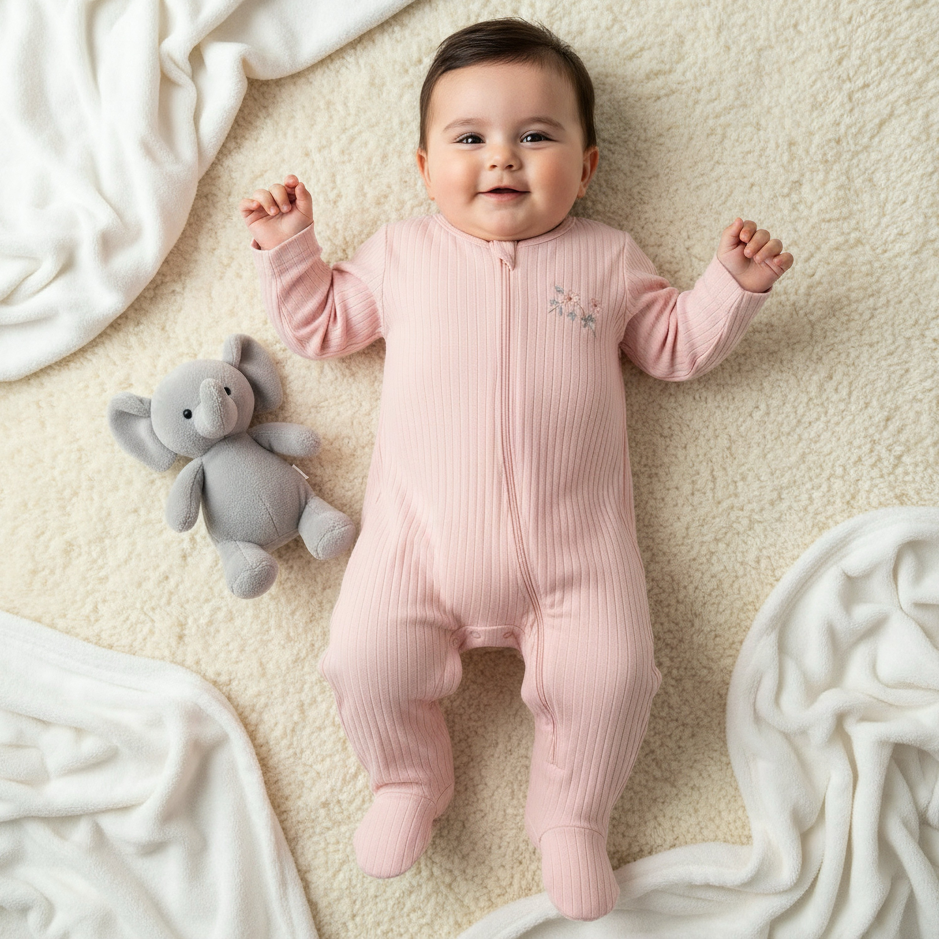Pack of 3 Juniors Cotton Round Neck Long Sleeves Sleepsuit with Zip Closure-baby-girls-clothing-nightwear-sleepsuits-image-2