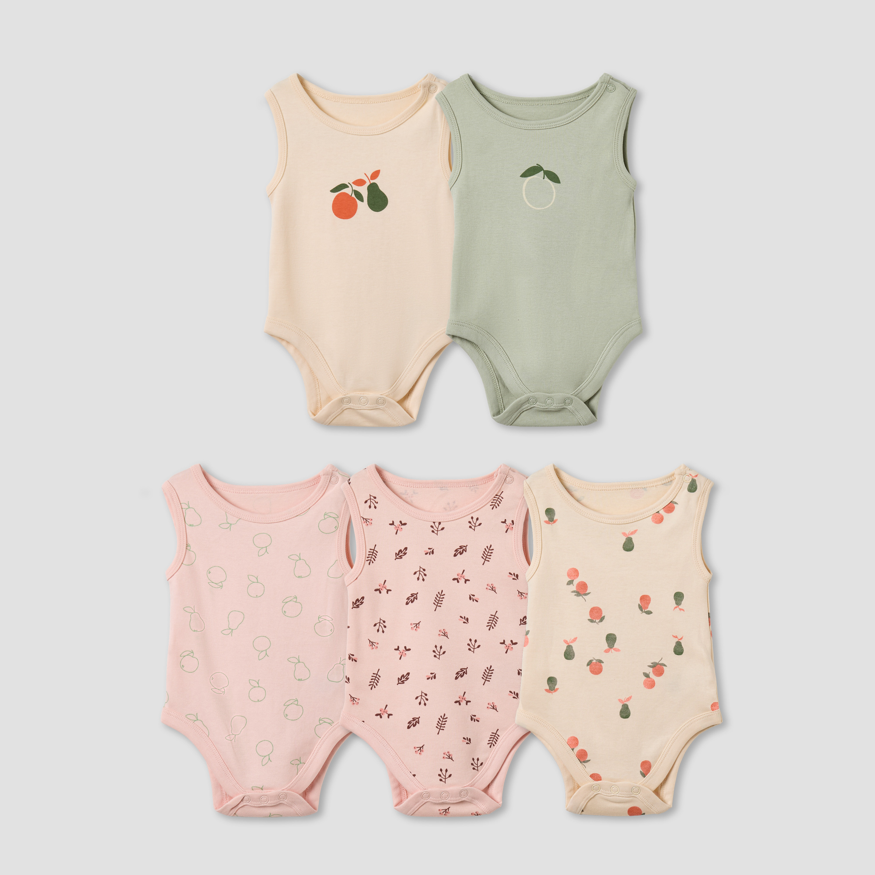 Pack of 5 Juniors Cotton Round Neck Sleeveless Bodysuit with Fruit Print-baby-girls-clothing-multipacks-image-1