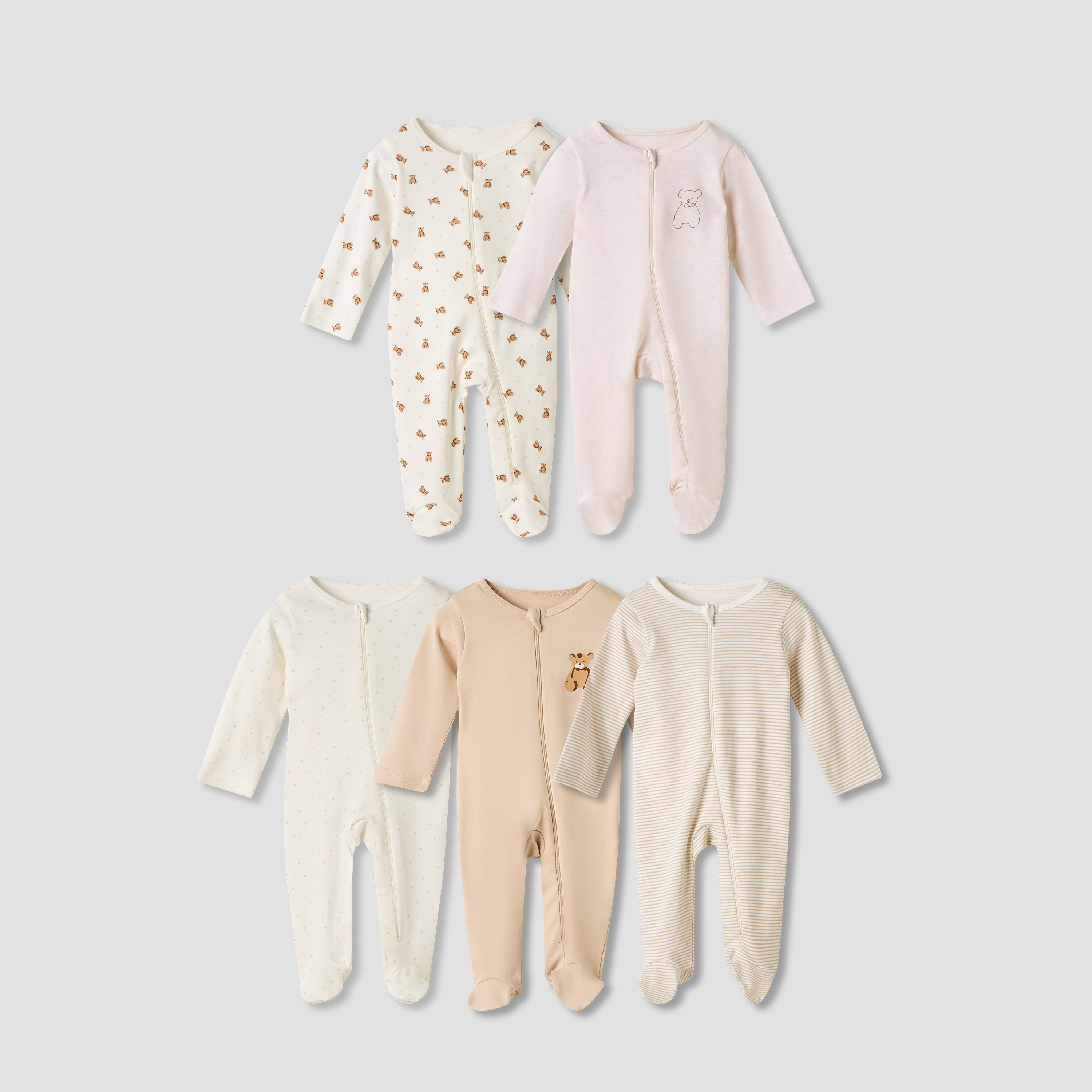 بدلة نوم متنوعة بأكمام طويلة وسحّاب إغلاق من جونيورز - طقم من 5 قطع-baby-boys-clothing-nightwear-sleepsuits-image-1