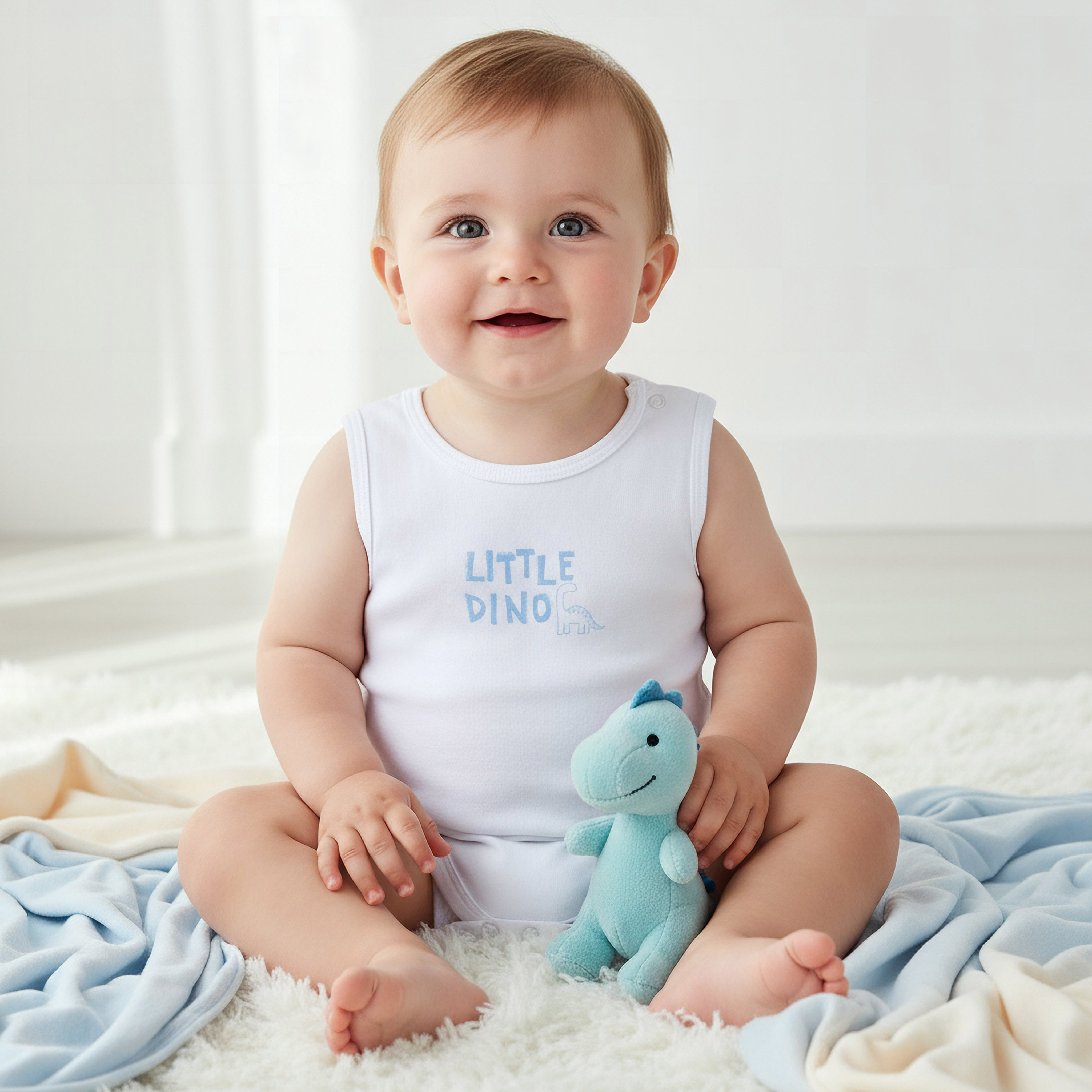 Pack of 5 Juniors Cotton Round Neck Sleeveless Bodysuit with Dinosaur Print-baby-boys-clothing-multipacks-image-2