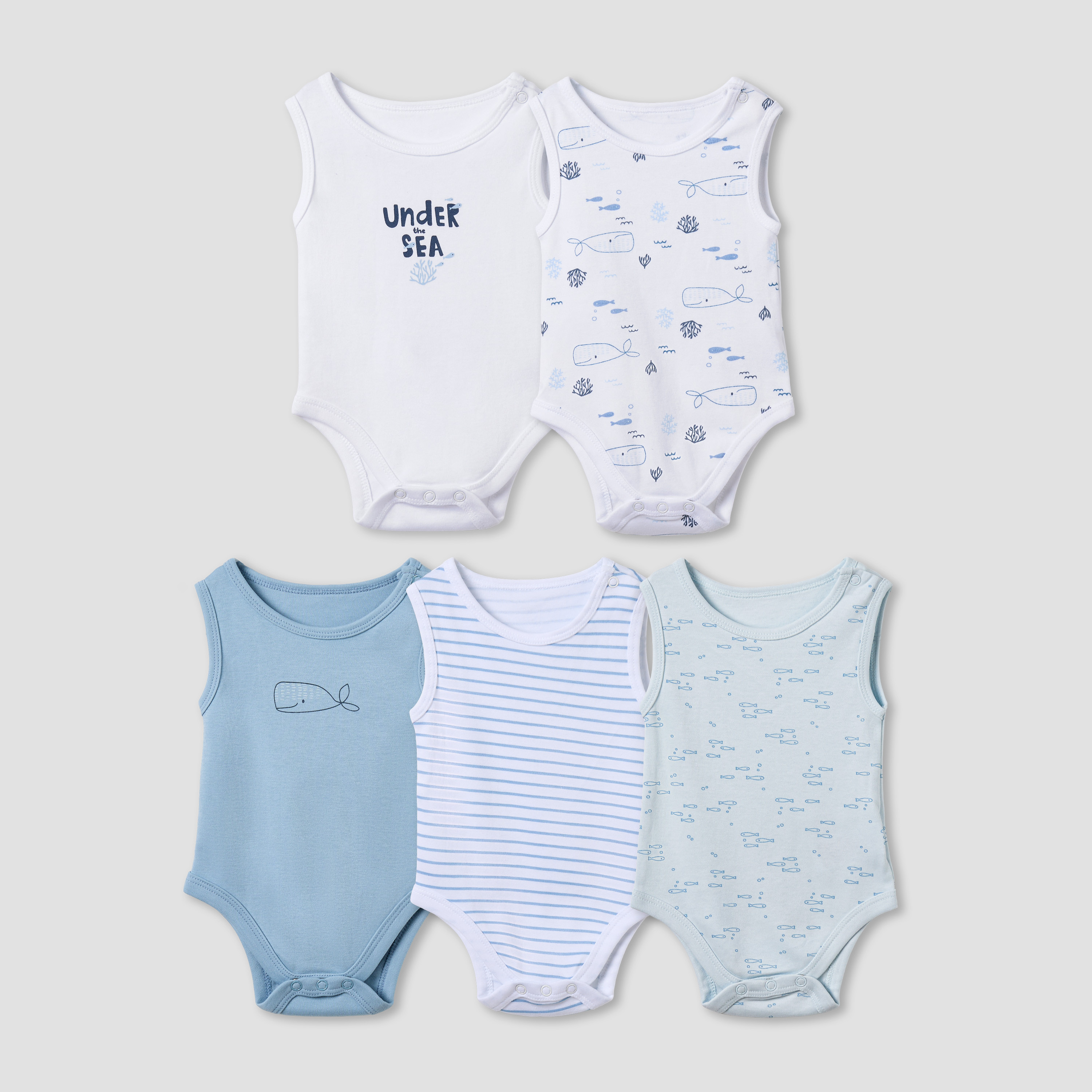 بودي سوت قطن دون أكمام بياقة مستديرة وبطبعات من جونيورز - طقم من 5 قطع-baby-boys-clothing-multipacks-image-1