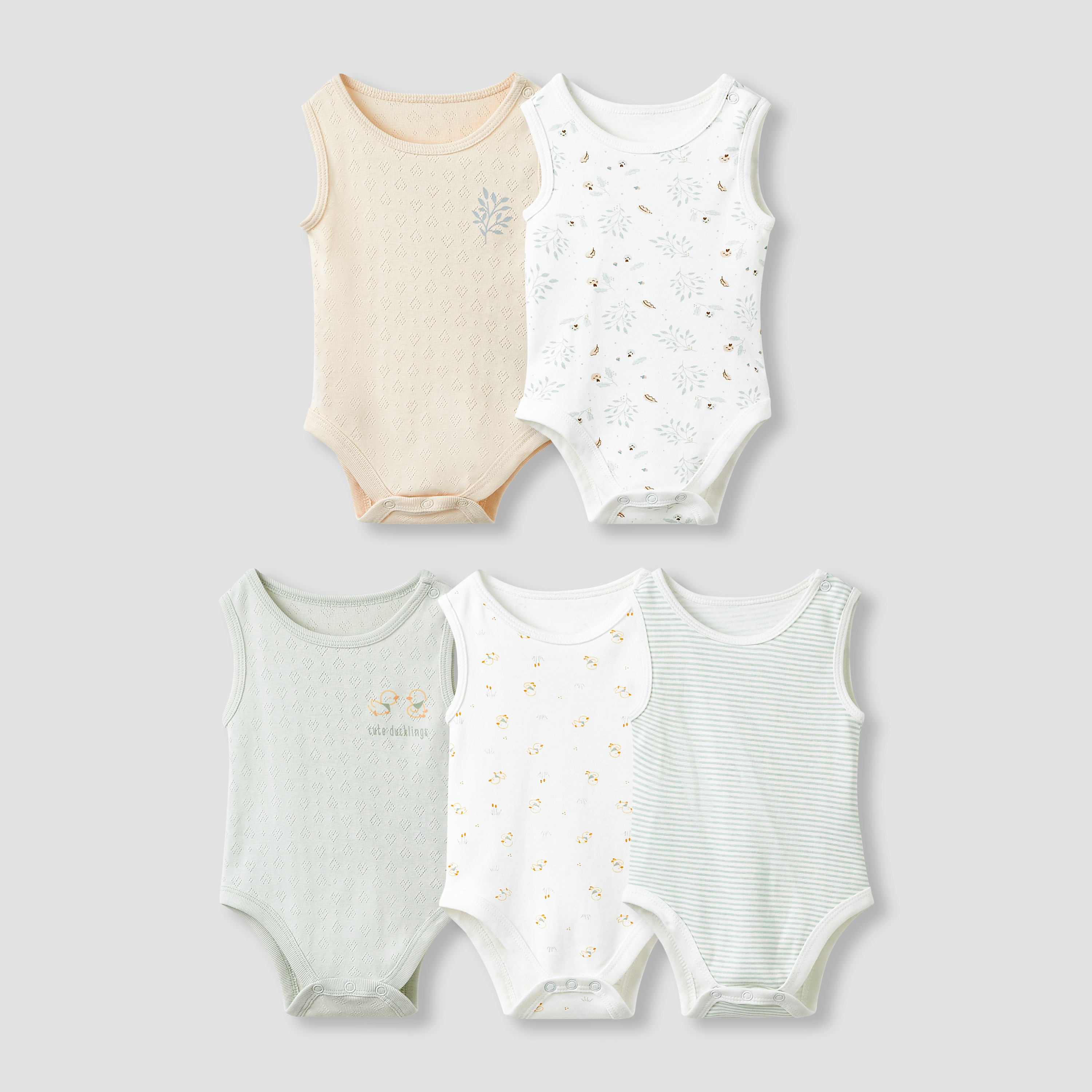 Juniors Round Neck Bodysuit with Snap Button Closure - Cotton - Sleeveless  - Set of 5-baby-girls-clothing-bodysuits-image-1