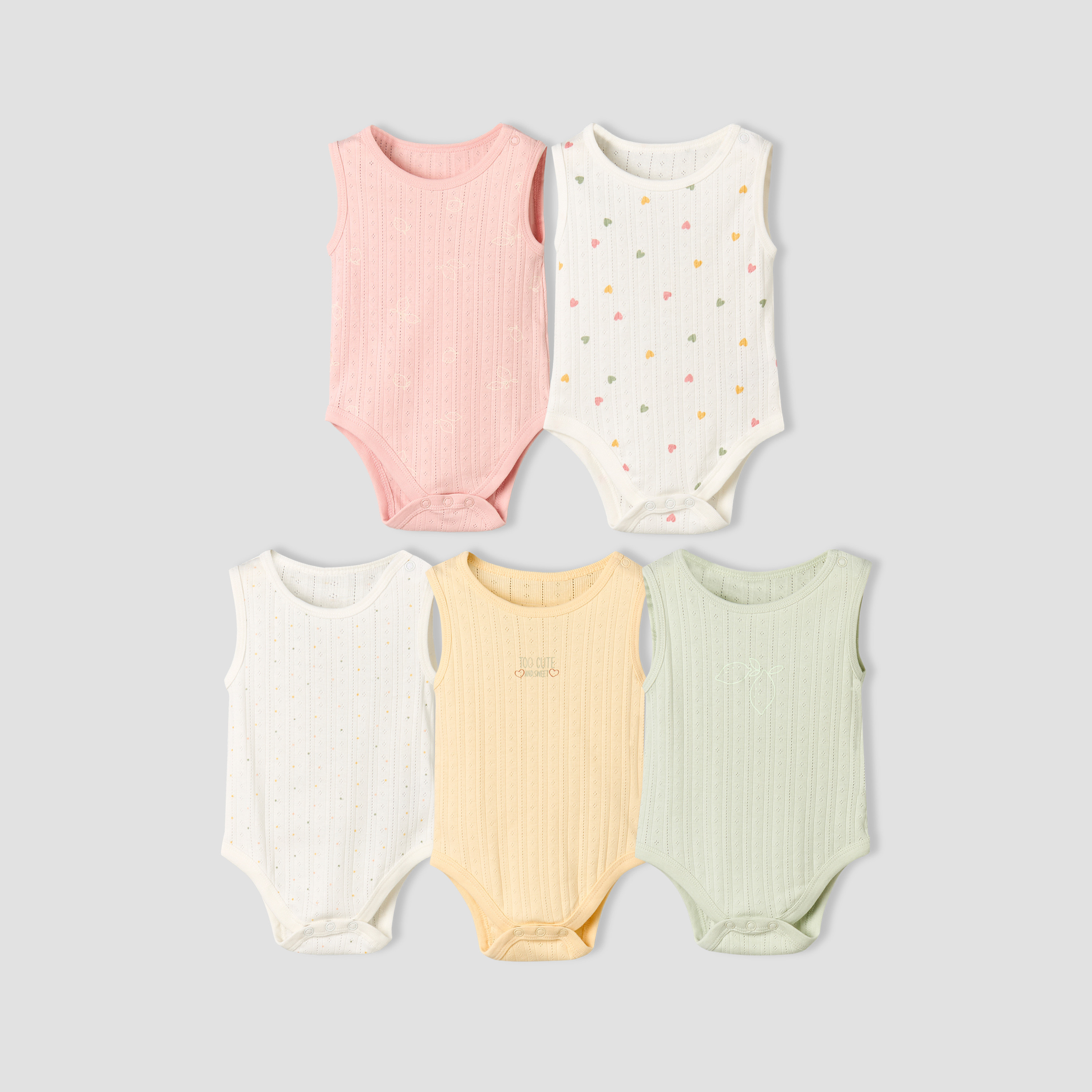 Pack of 5 Juniors Cotton Sleeveless Bodysuit with Fun Print-baby-girls-clothing-bodysuits-image-1