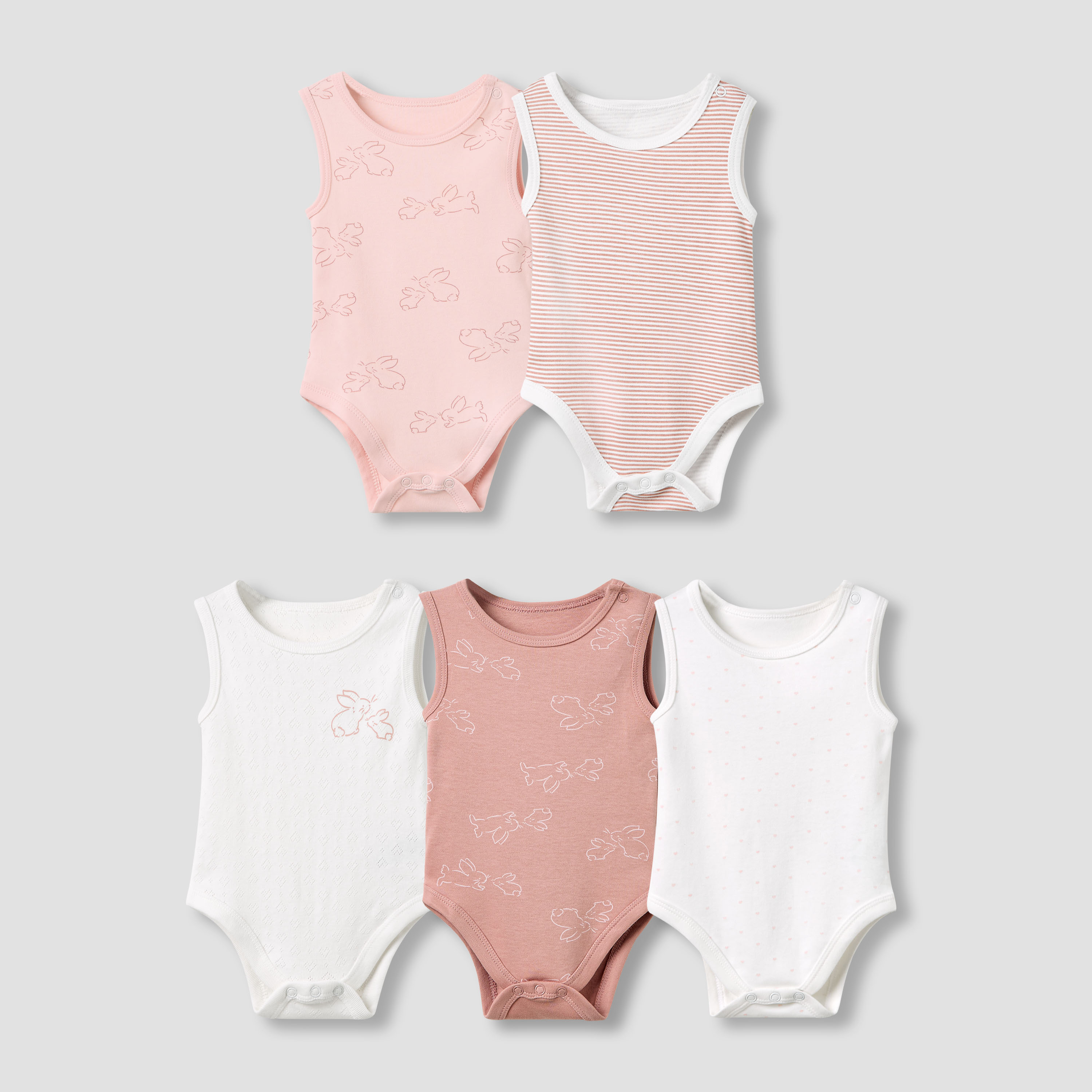 Juniors Round Neck Bodysuit with Snap Button Closure - Cotton - Sleeveless  - Set of 5-promo_babyshop_Buy2for115_UAE130126-image-1