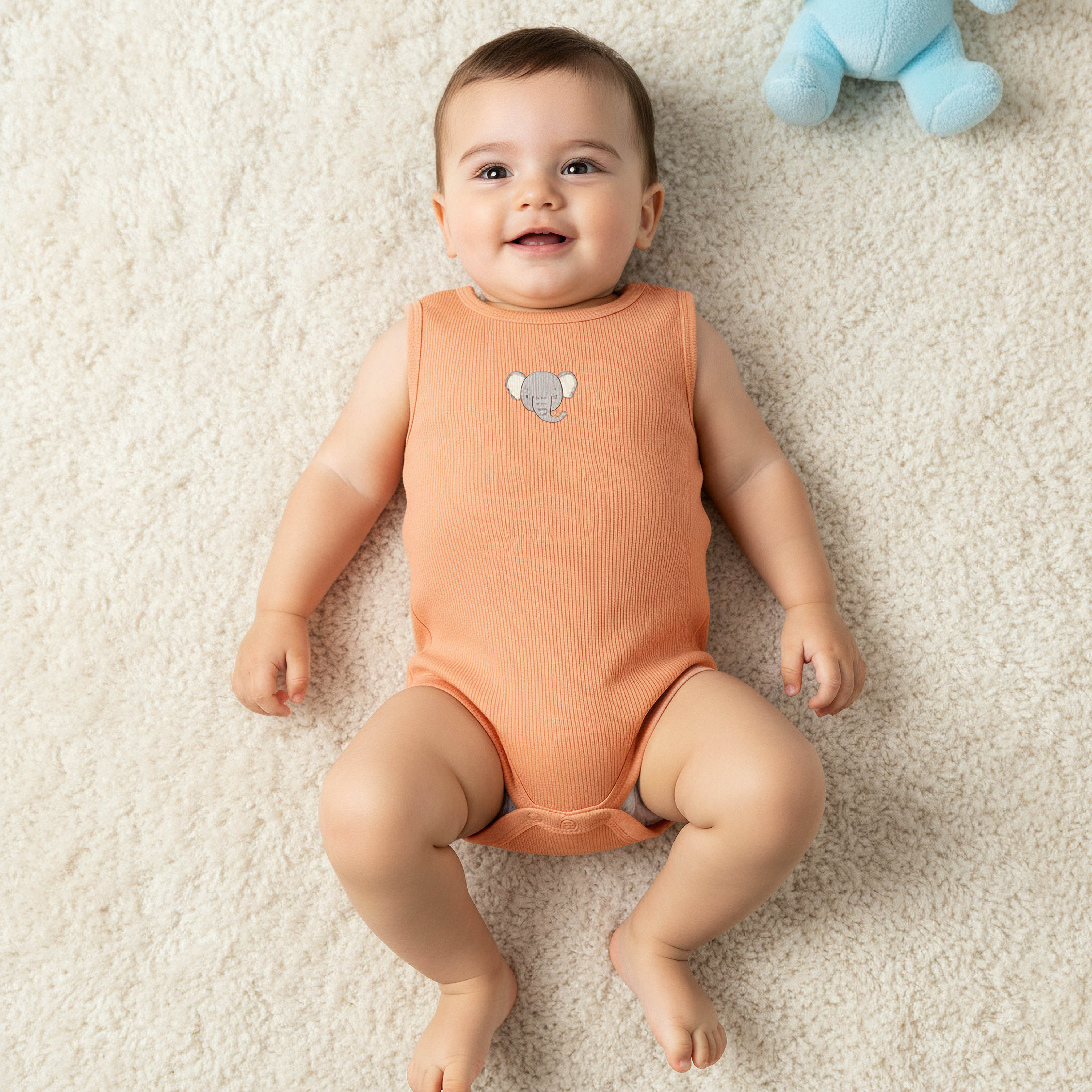 Pack of 5 Juniors Round Neck Sleeveless Bodysuit with Animal Print-baby-boys-clothing-bodysuits-image-2