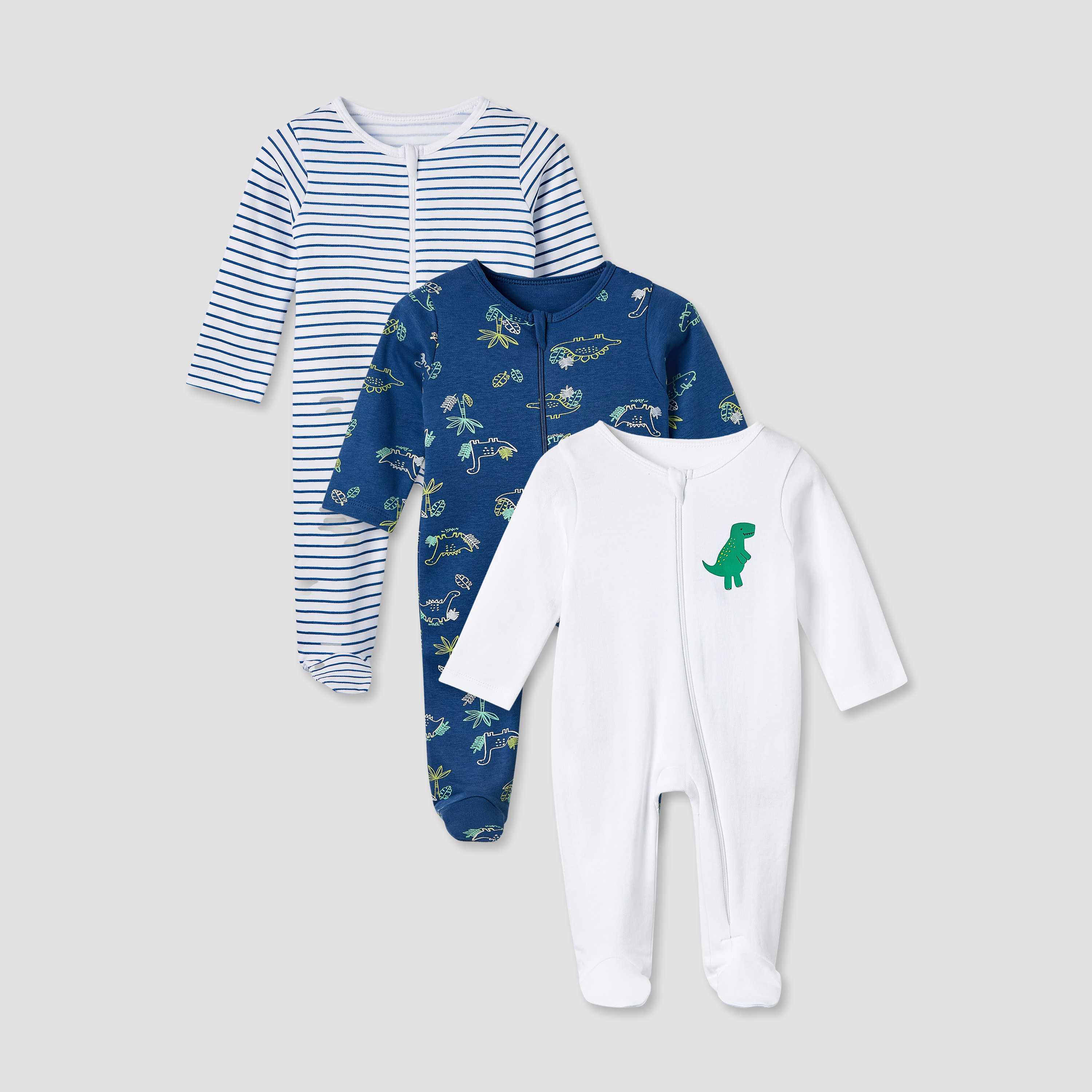 Juniors Crew Neck Sleepsuit with Print - Cotton - Long Sleeves - Set of 3-baby-girls-clothing-nightwear-sleepsuits-image-1