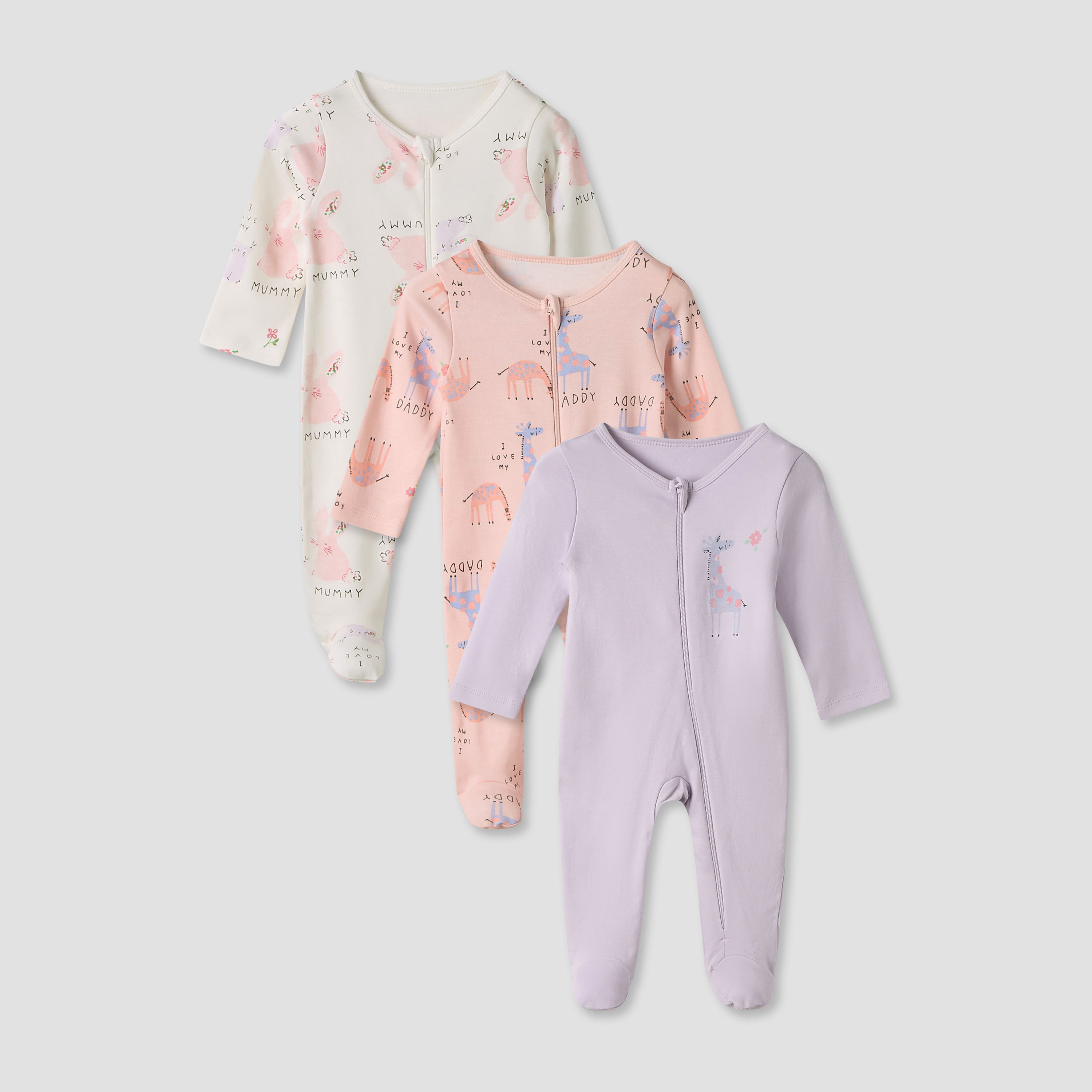 Juniors Crew Neck Sleepsuit with Animal Print - Cotton - Long Sleeves - Set of 3-baby-boys-clothing-nightwear-sleepsuits-image-1
