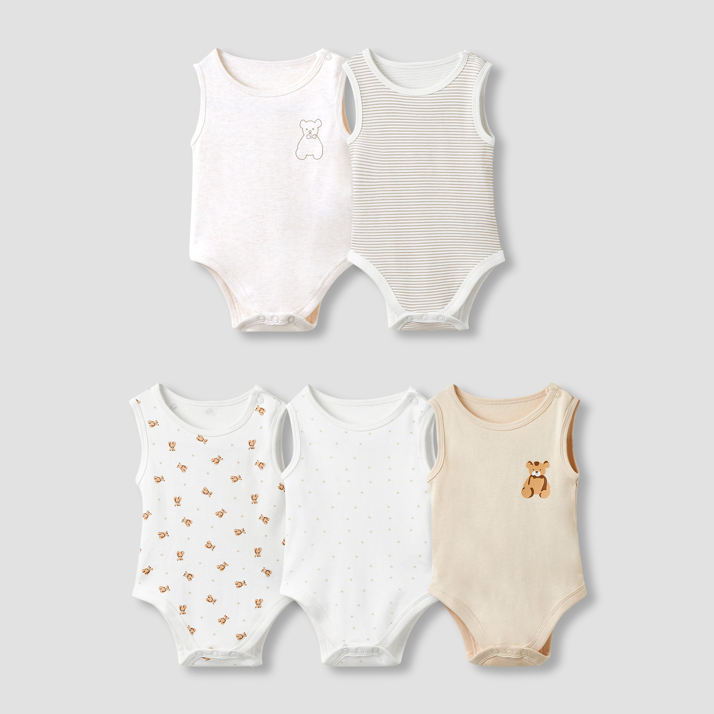 Juniors Round Neck Bodysuit with Snap Button Closure - Cotton - Sleeveless  - Set of 5-baby-boys-clothing-multipacks-image-1