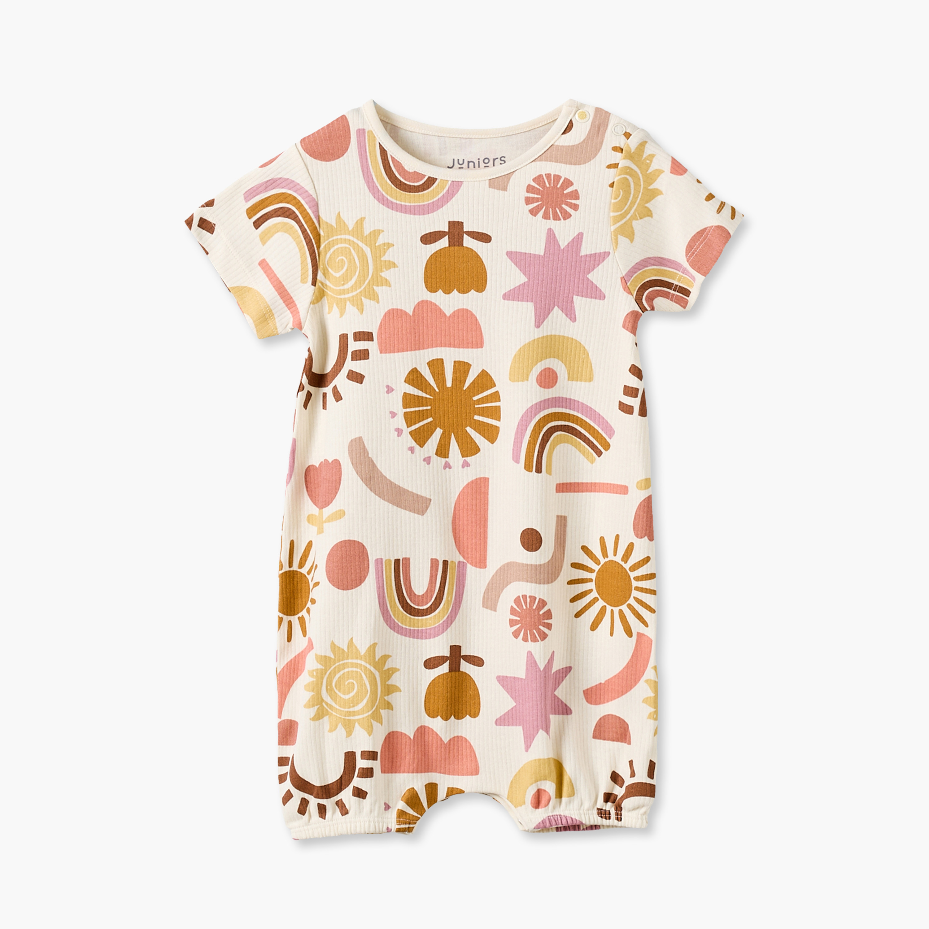 Pack of 3 Juniors Crew Neck Short Sleeves Romper with Assorted Print-baby-girls-clothing-rompers-image-4