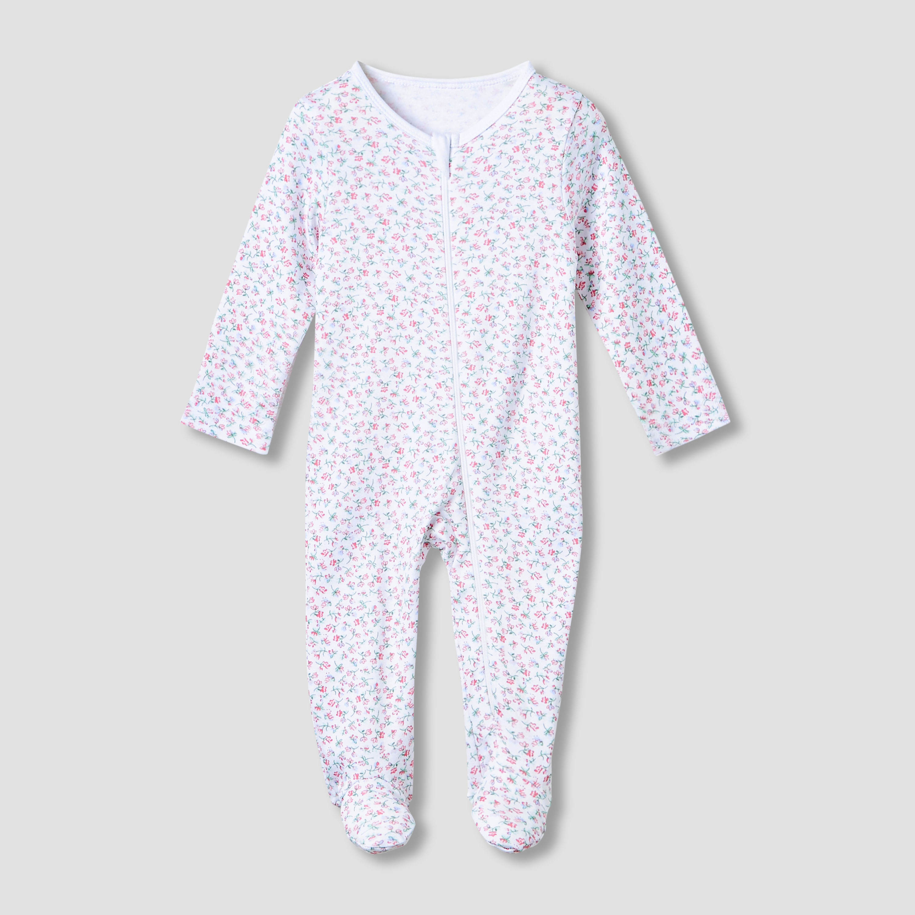 Juniors Cotton Round Neck Long Sleeves Sleepsuit with Floral Print, Set of 5-baby-girls-clothing-nightwear-sleepsuits-image-4