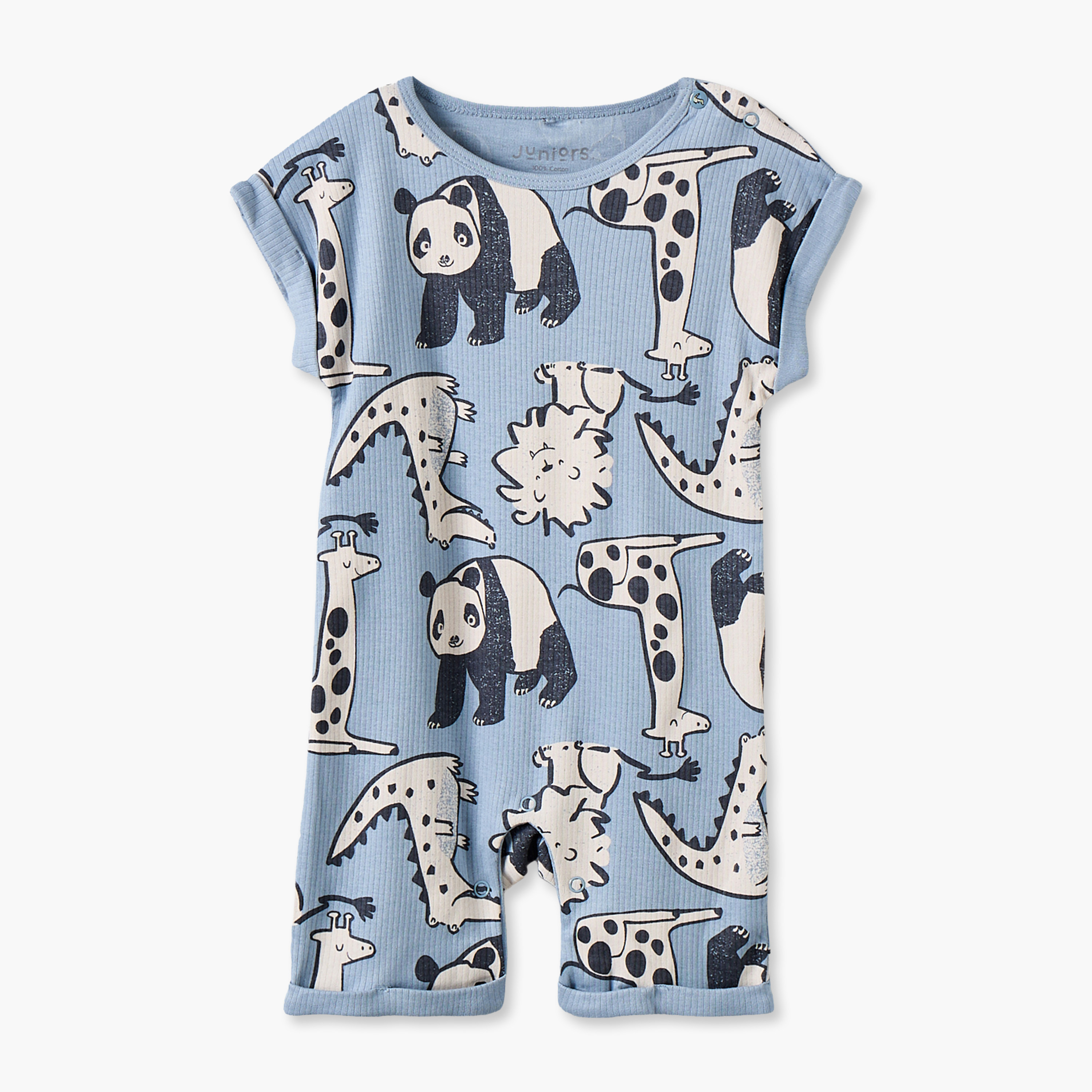 طقم رومبر بياقة مستديرة وأكمام قصيرة بطبعة سفاري من جونيورز - 3 قطع-baby-boys-clothing-rompers-image-2