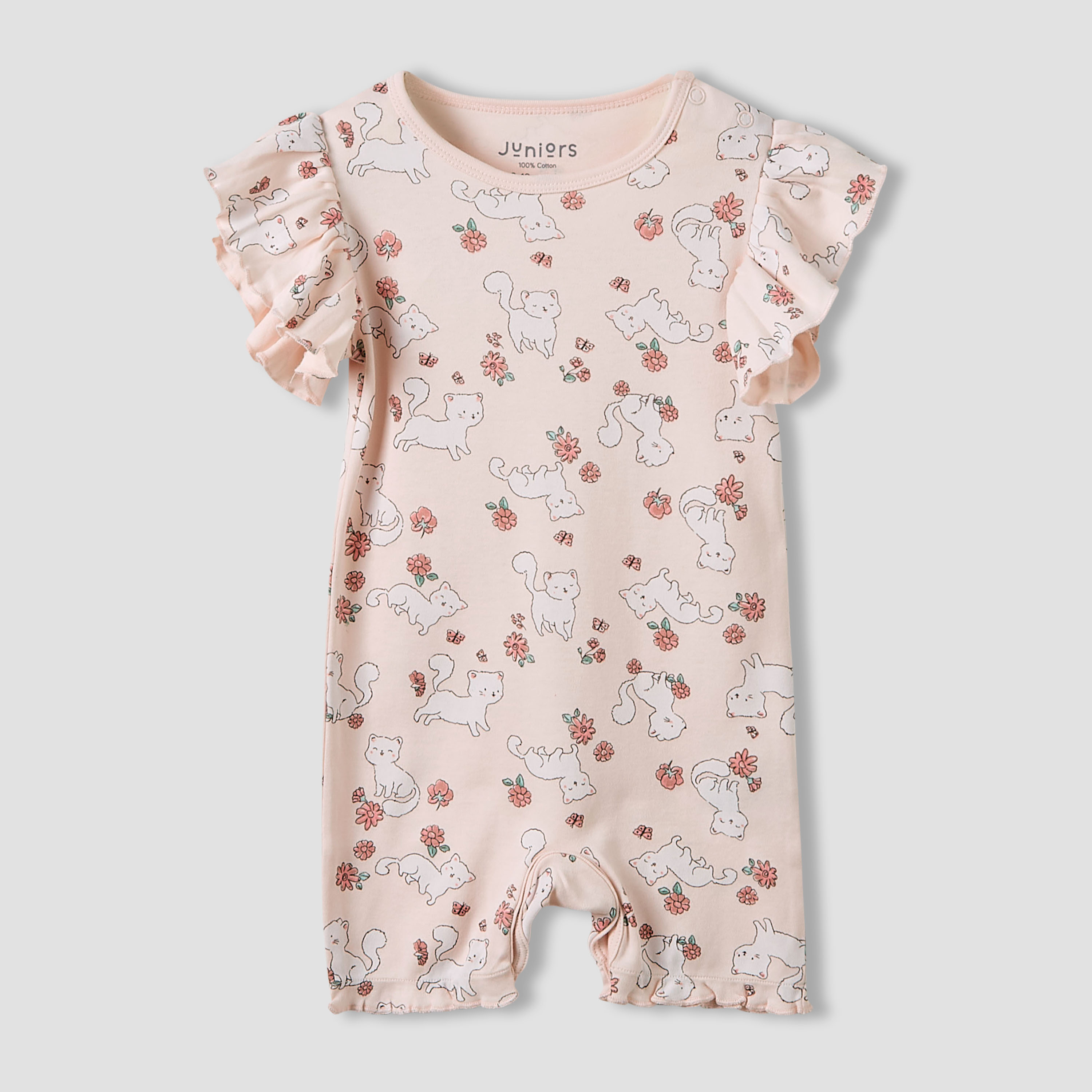 Juniors Crew Neck Romper with Print - Cotton - Short Sleeves - Set of 3-baby-girls-clothing-rompers-image-3