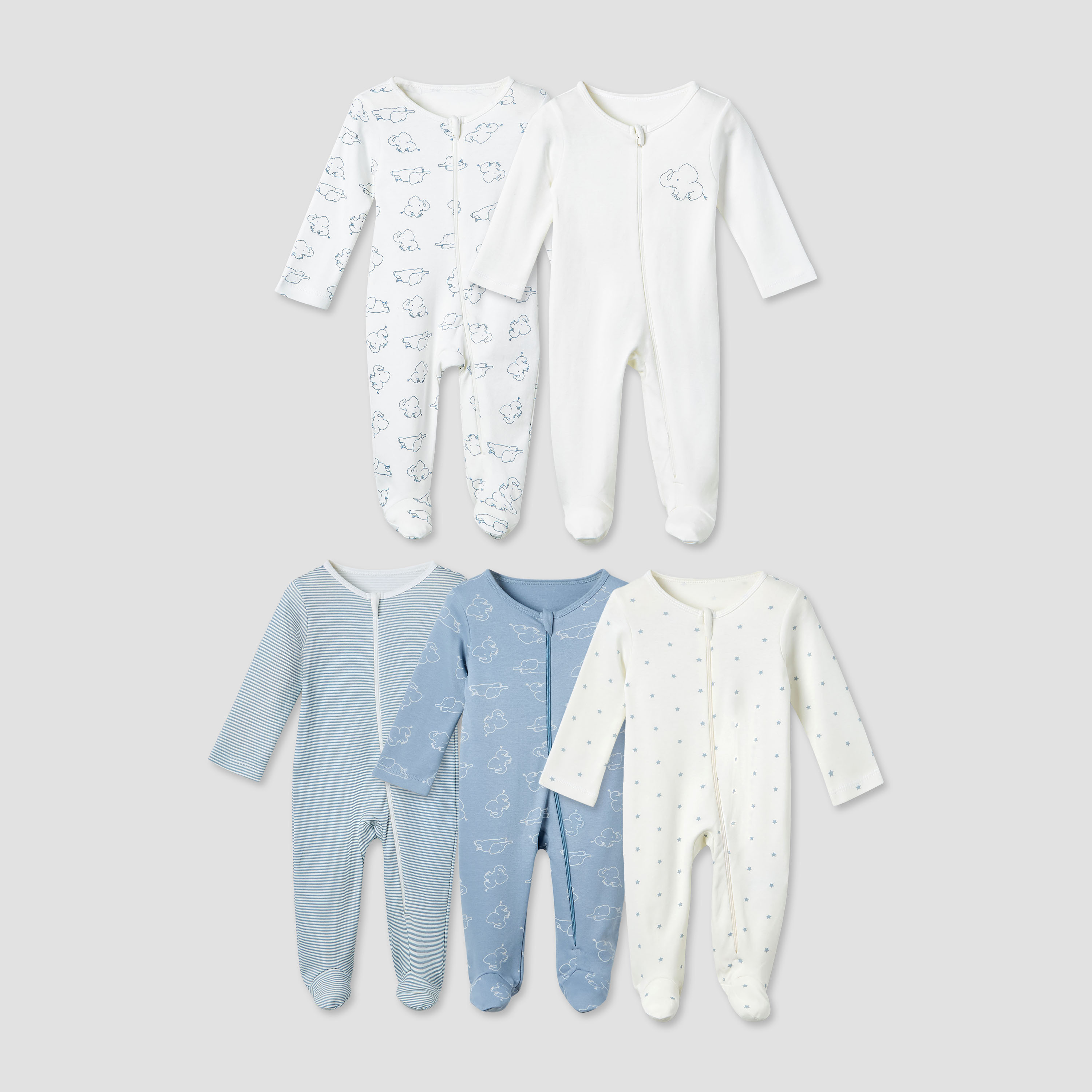 Juniors Cotton Round Long Sleeves Sleepsuit with Fun Print, Set of 5-baby-boys-clothing-nightwear-sleepsuits-image-1