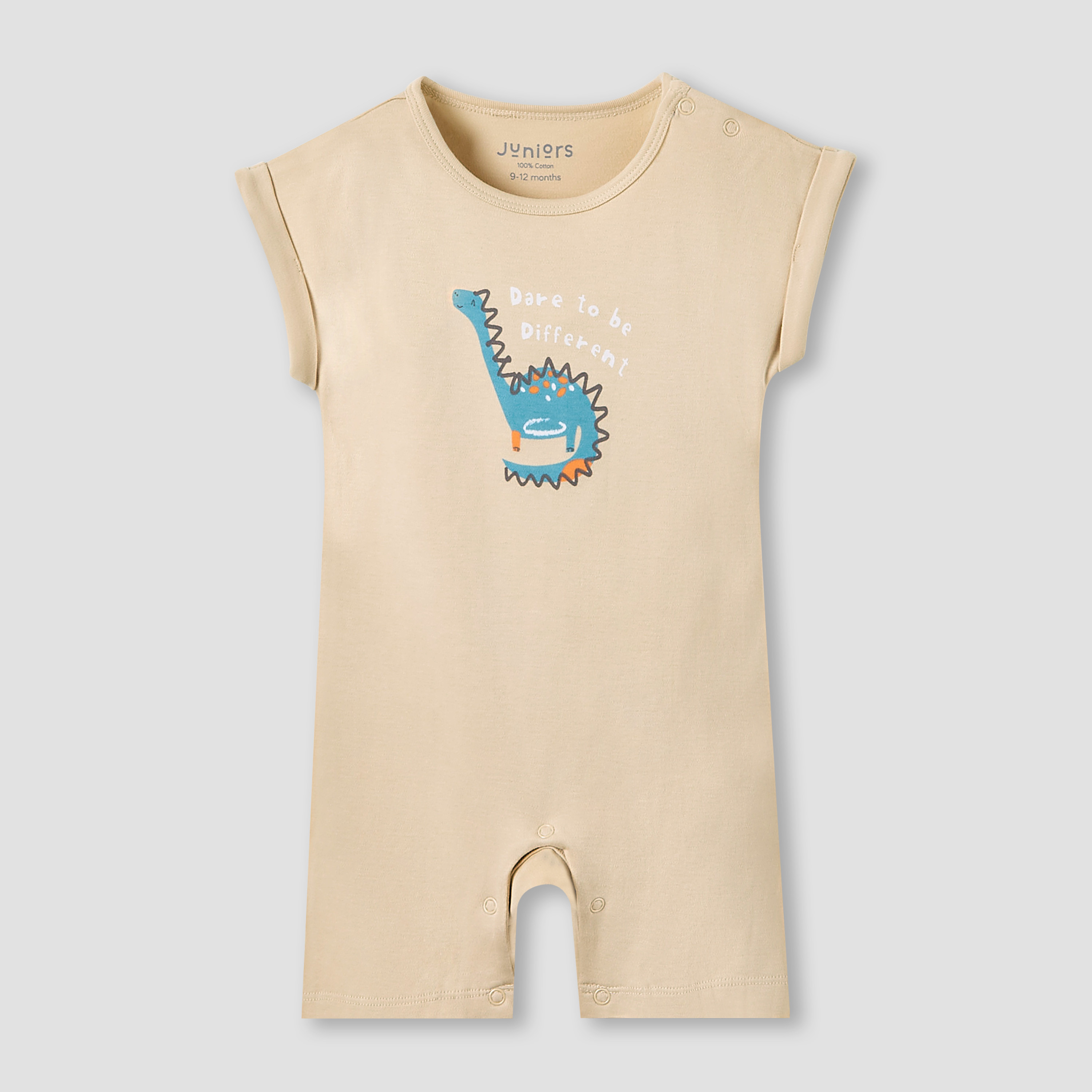 Juniors Crew Neck Romper with Dinosaur Print - Cotton - Cap Sleeves - Set of 3-baby-boys-clothing-rompers-image-2