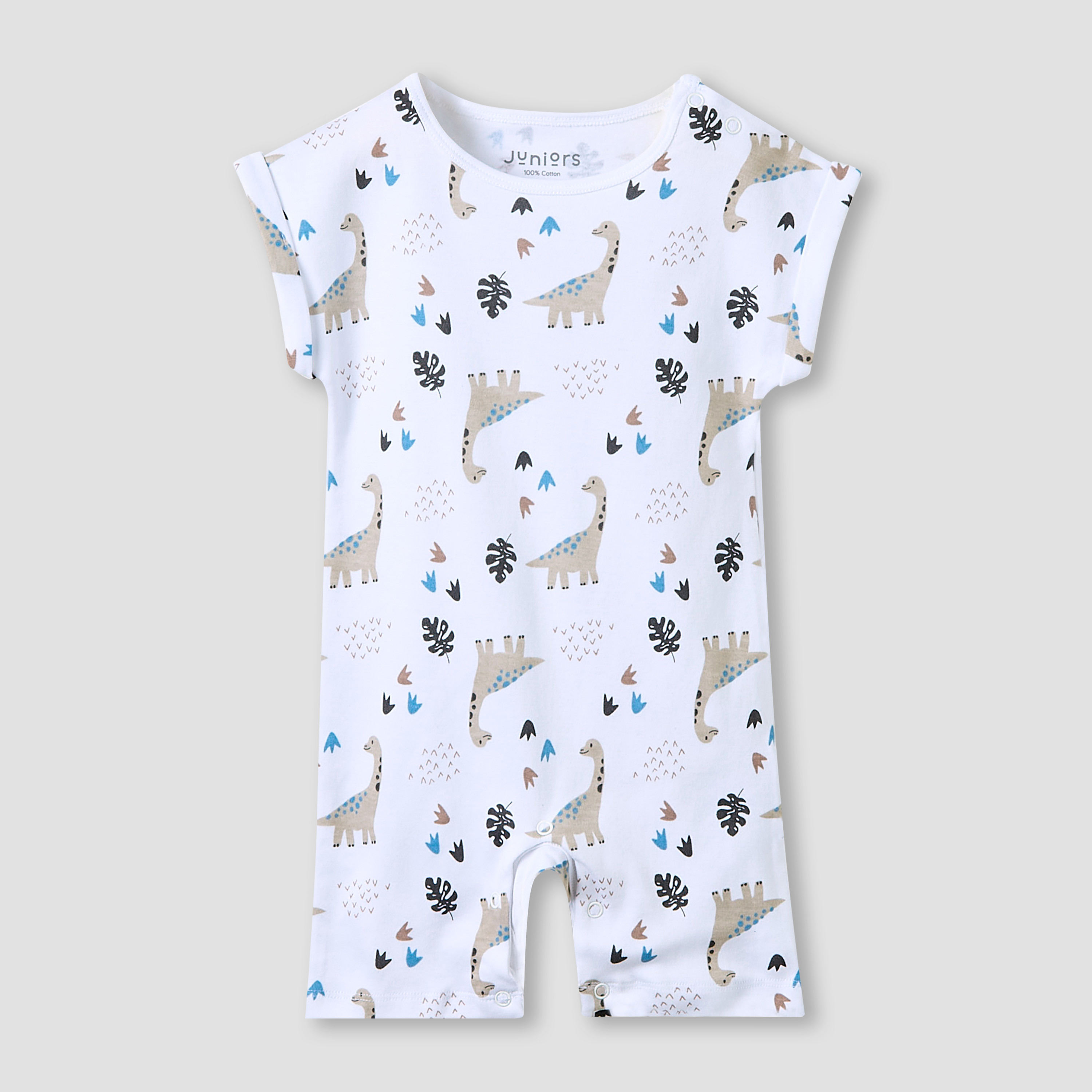 Juniors Crew Neck Romper with Dinosaur Print - Cotton - Cap Sleeves - Set of 3-baby-boys-clothing-rompers-image-3