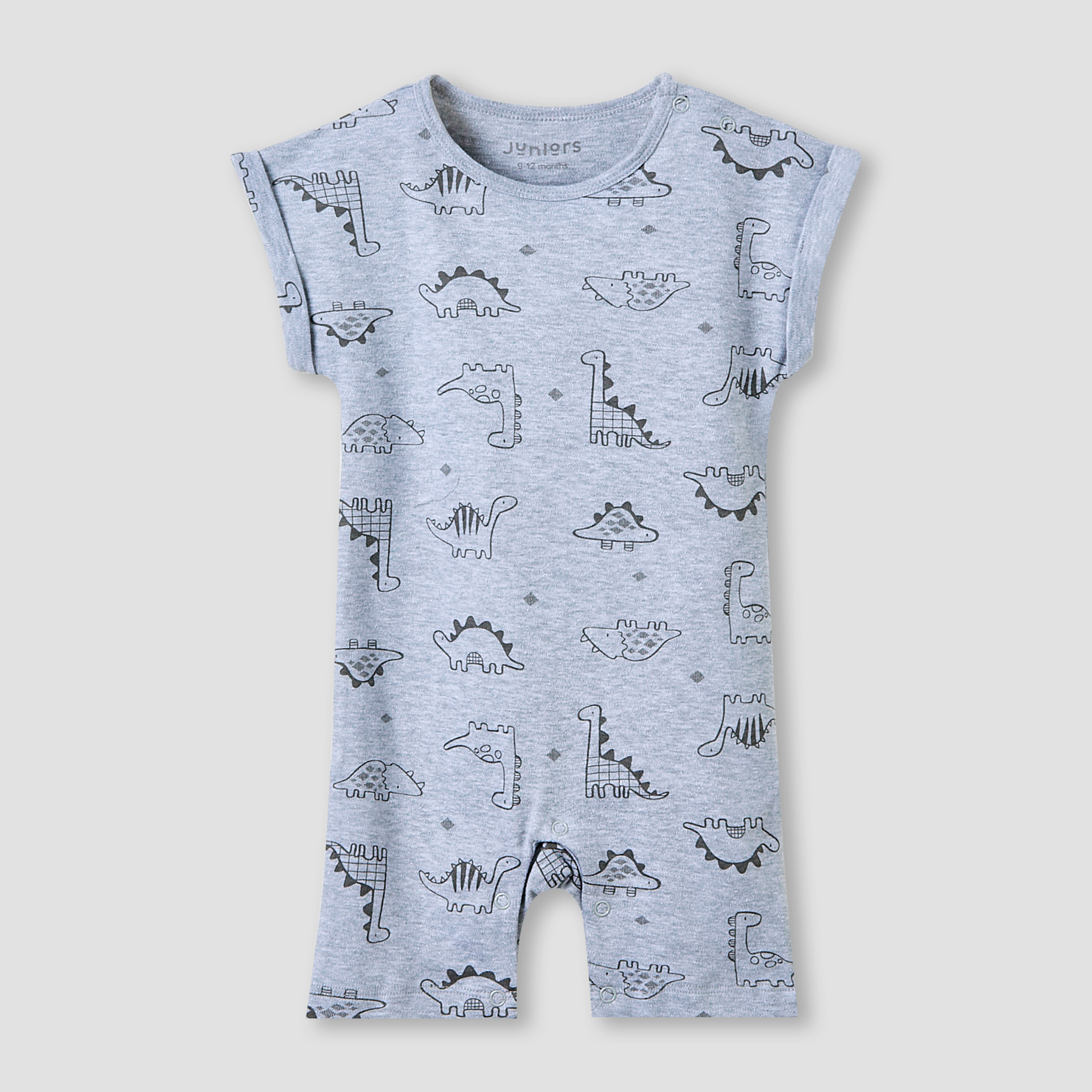 Juniors Crew Neck Romper with Dinosaur Print - Cotton - Cap Sleeves - Set of 3-baby-boys-clothing-rompers-image-4