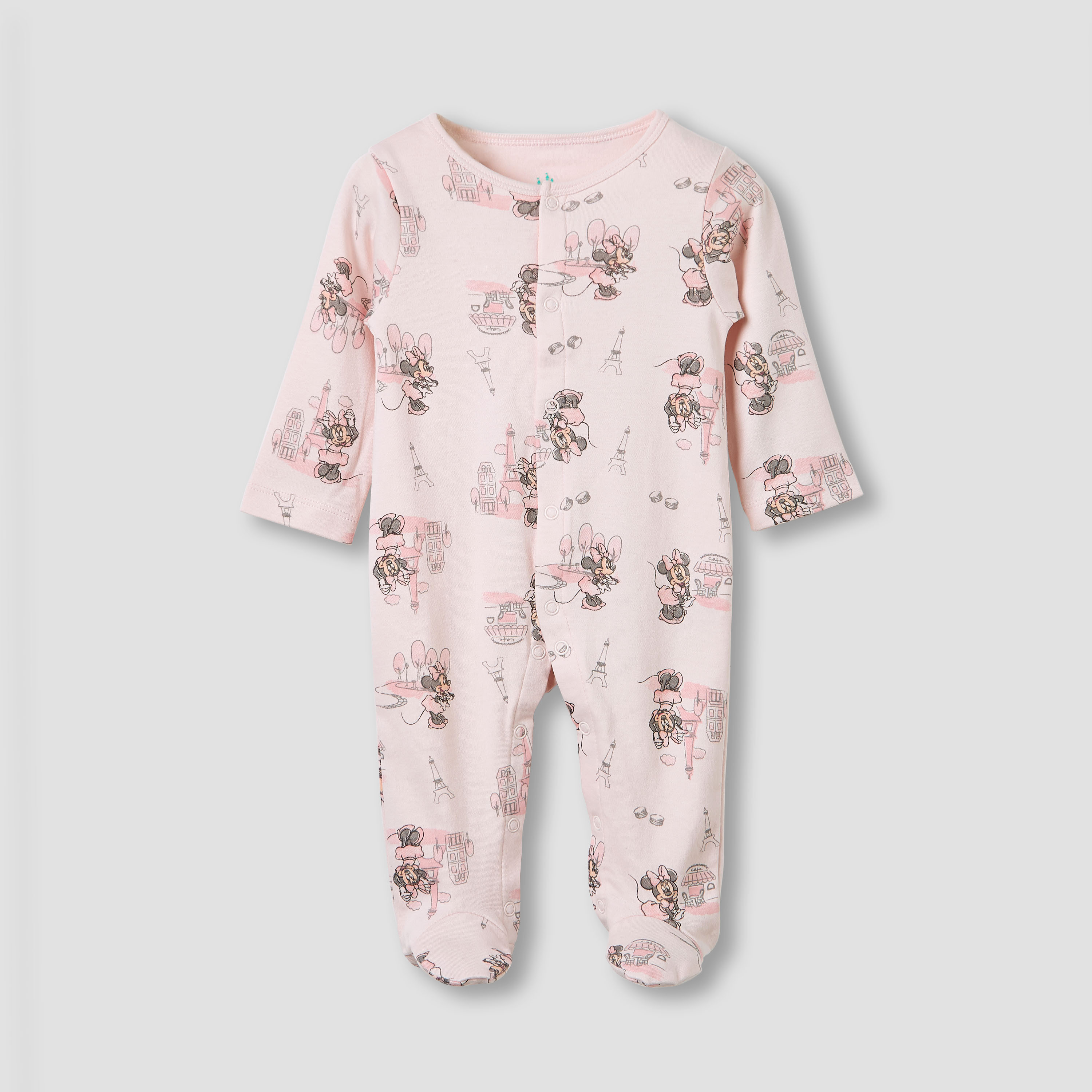 Disney Round Neck Sleepsuit with Minnie Mouse Print - Cotton - Long Sleeves - Set of 3-baby-girls-clothing-nightwear-sleepsuits-image-2