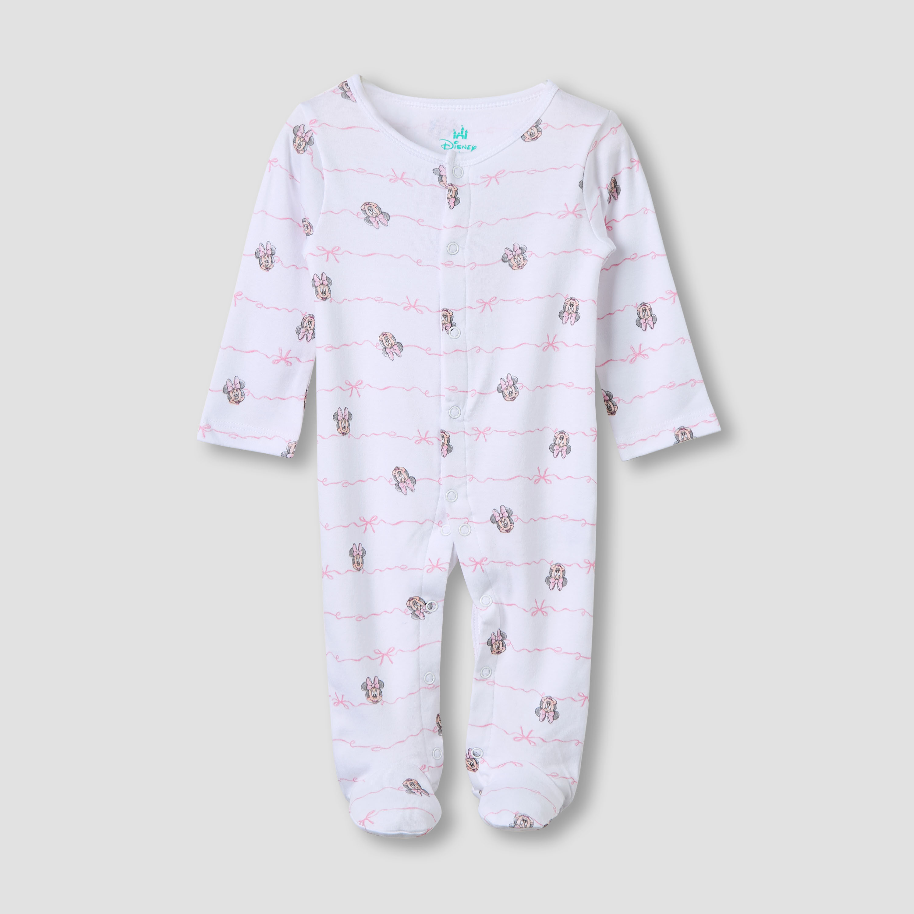 Disney Round Neck Sleepsuit with Minnie Mouse Print - Cotton - Long Sleeves - Set of 3-baby-girls-clothing-nightwear-sleepsuits-image-3